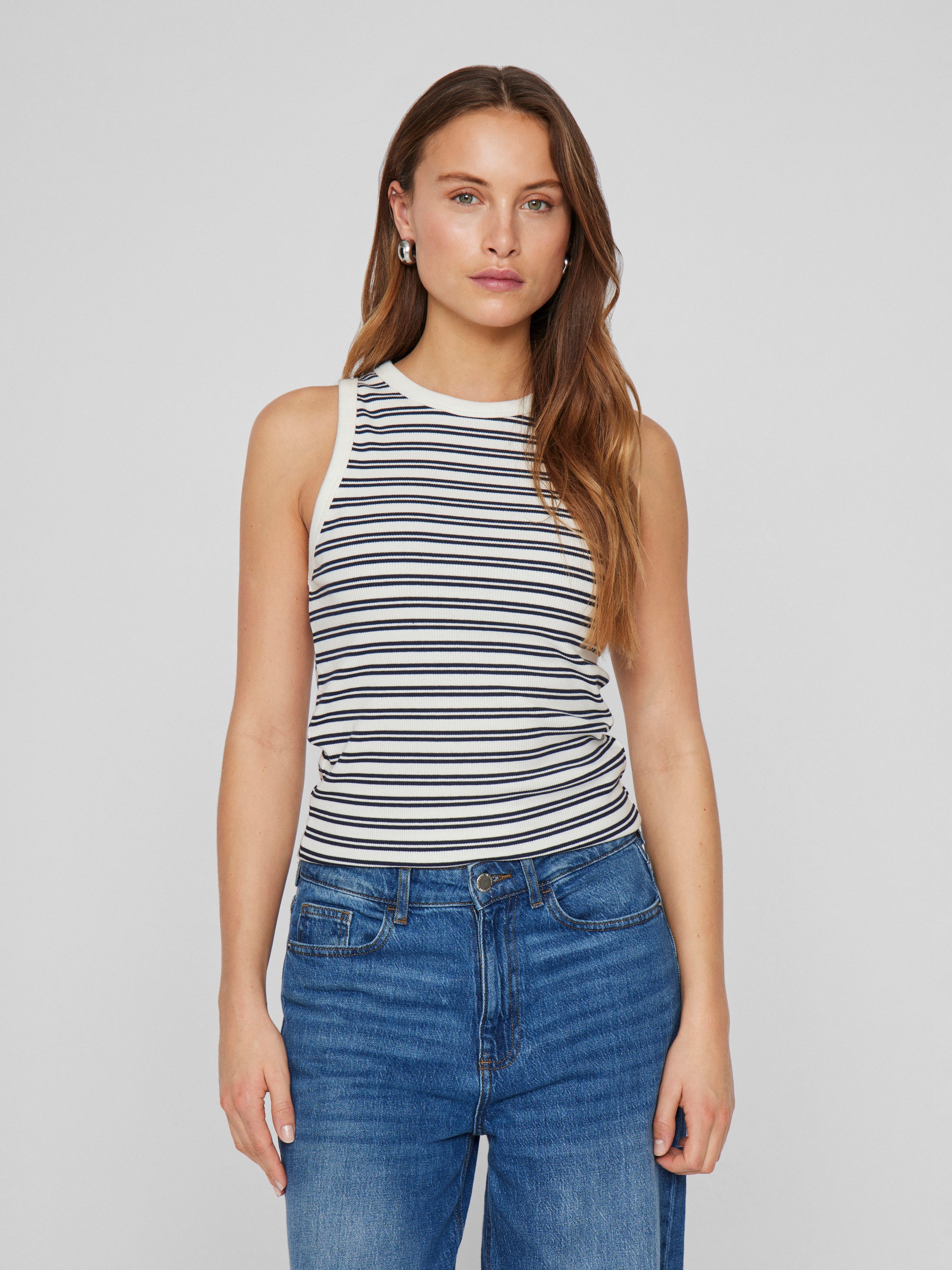 Navy /snow white top met strepen Vila