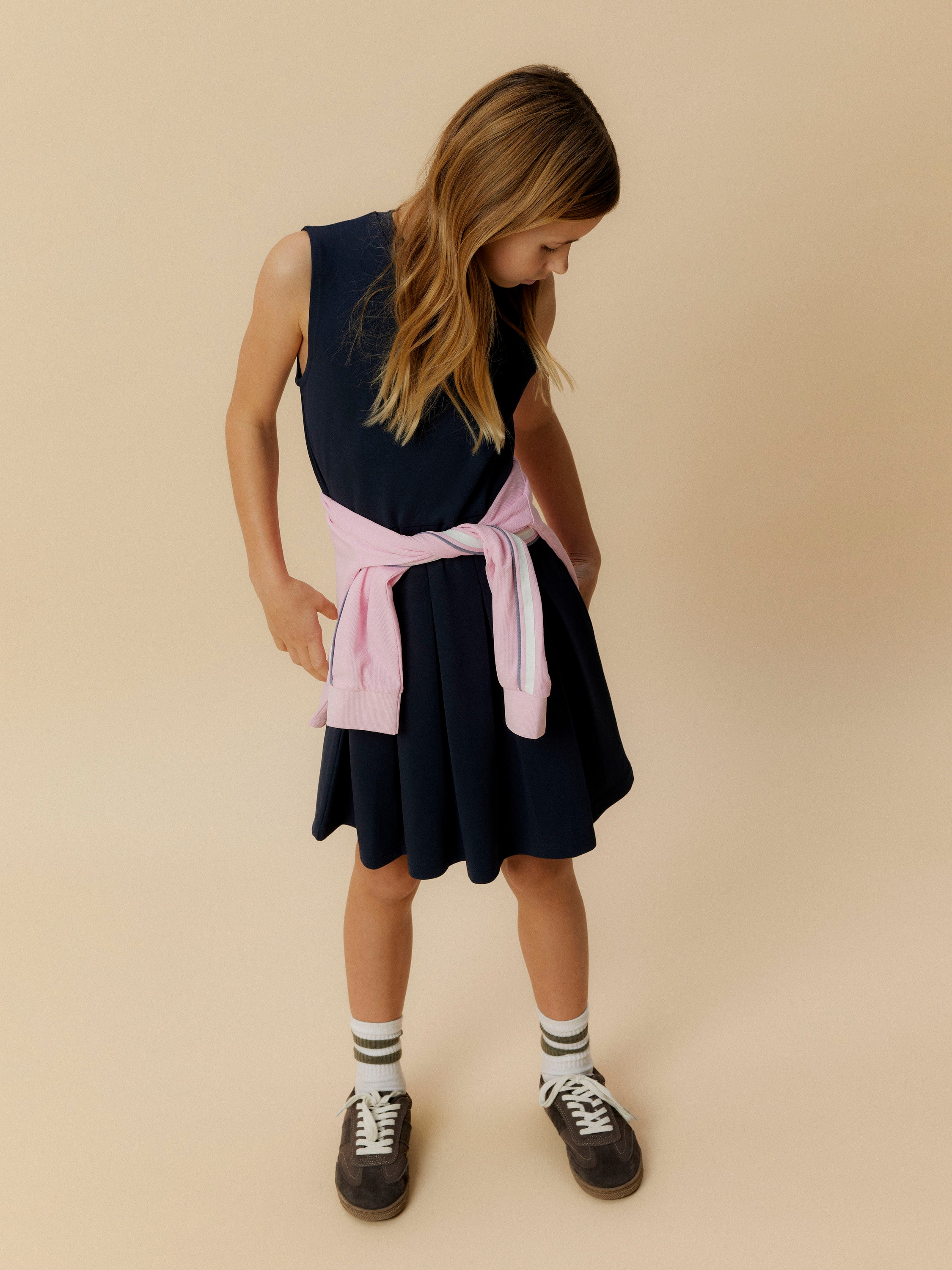Donkerblauw kleed zonder mouwen met plooirok Name It