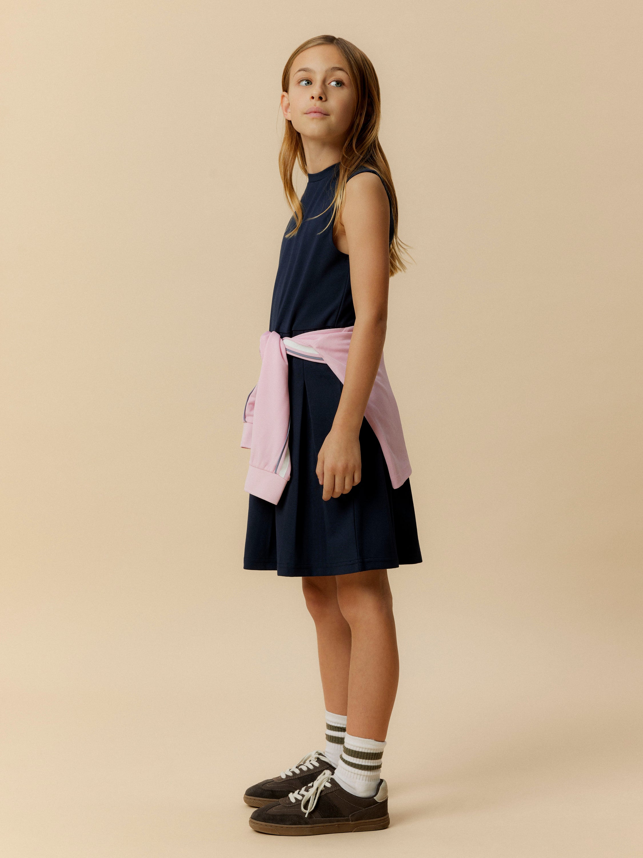 Donkerblauw kleed zonder mouwen met plooirok Name It