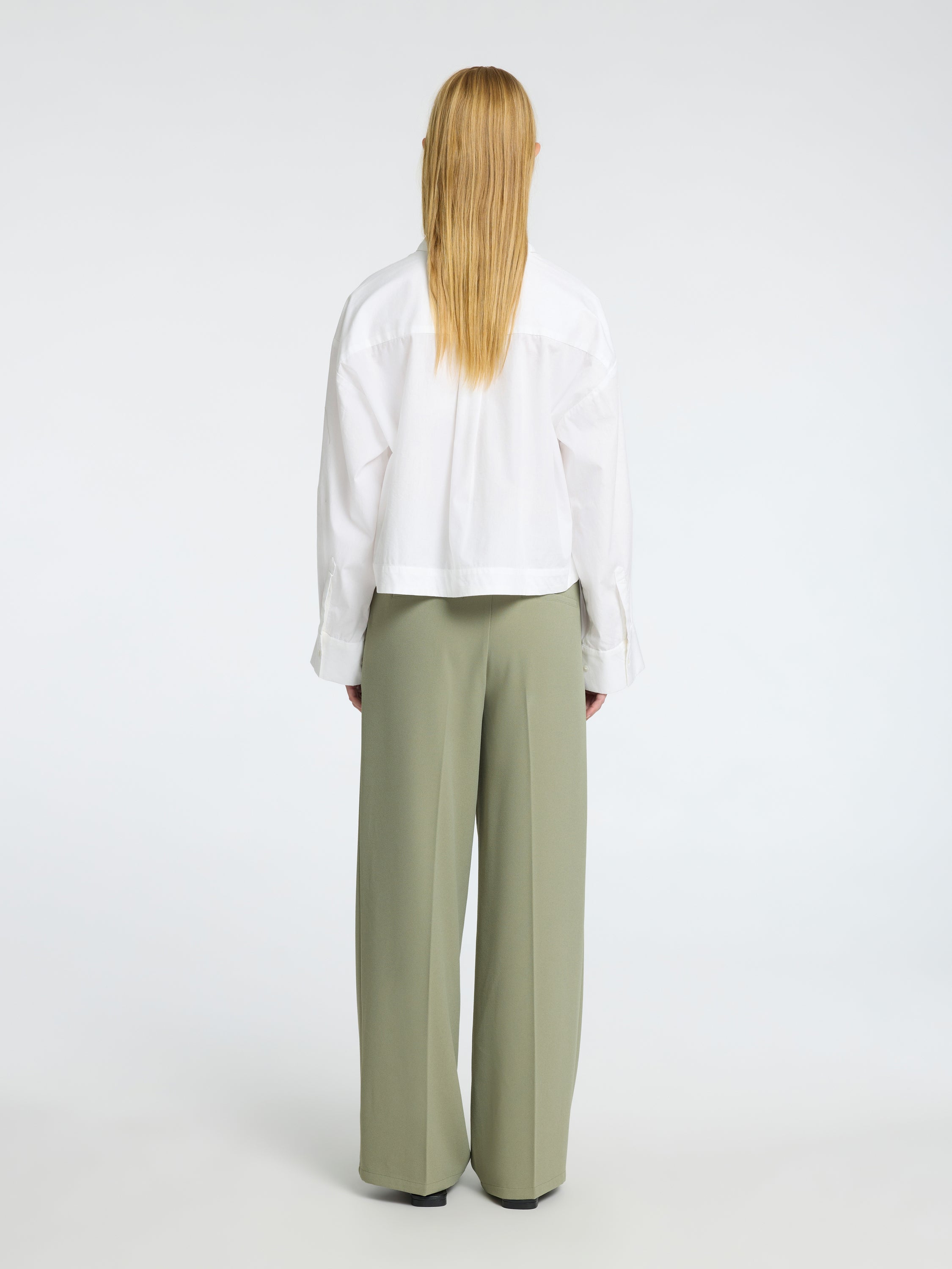 Kaki wijde broek met bandplooi Selected