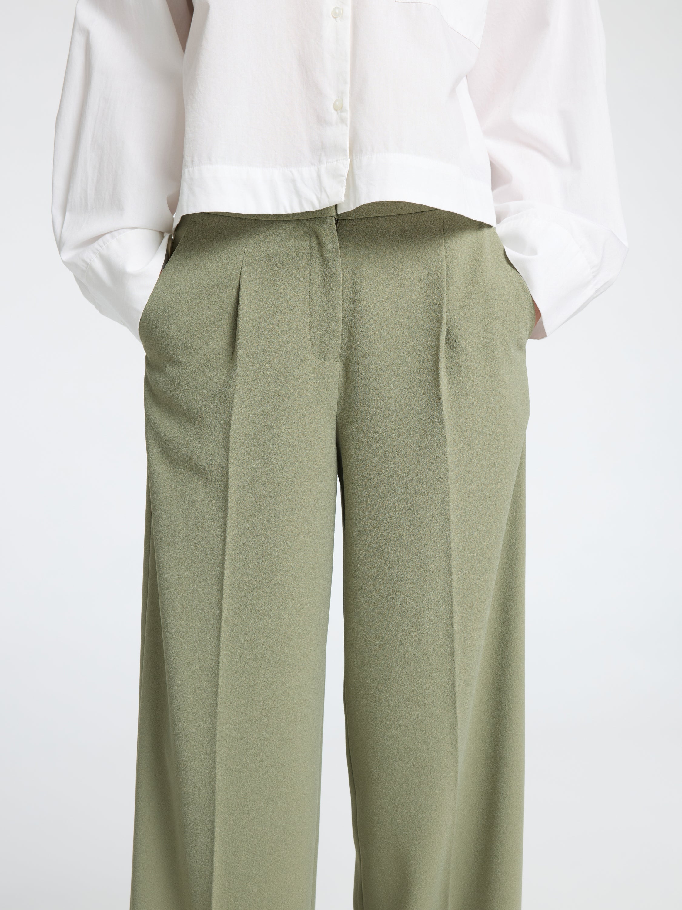 Kaki wijde broek met bandplooi Selected