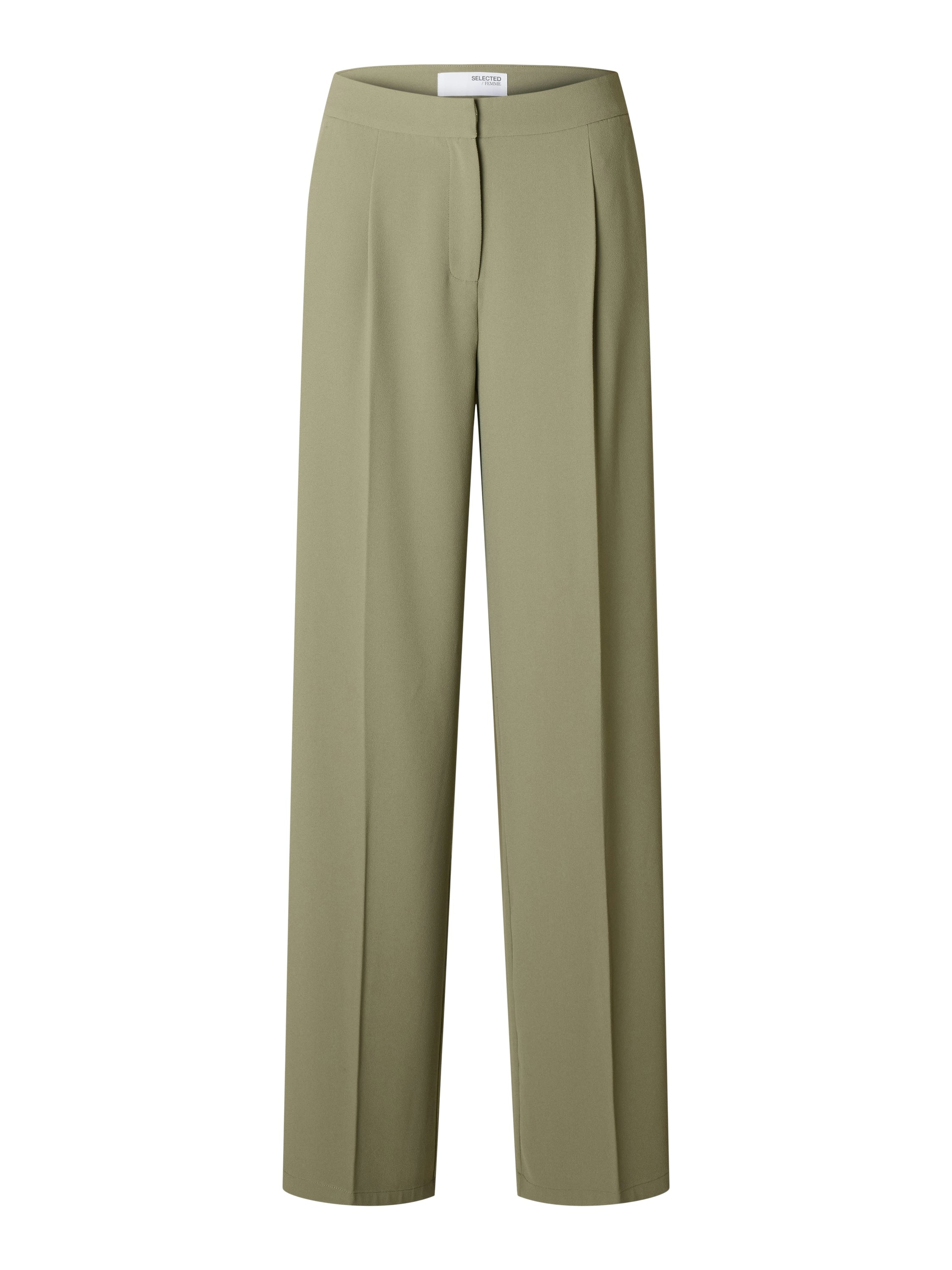 Kaki wijde broek met bandplooi Selected