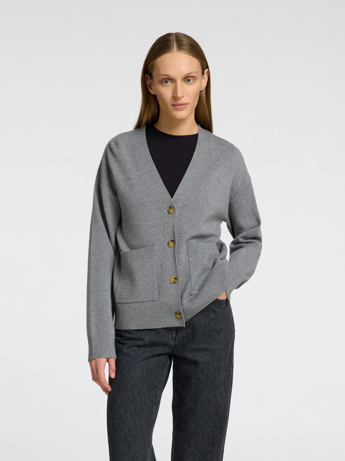 Grijze gilet met knopen en lange mouwen Selected