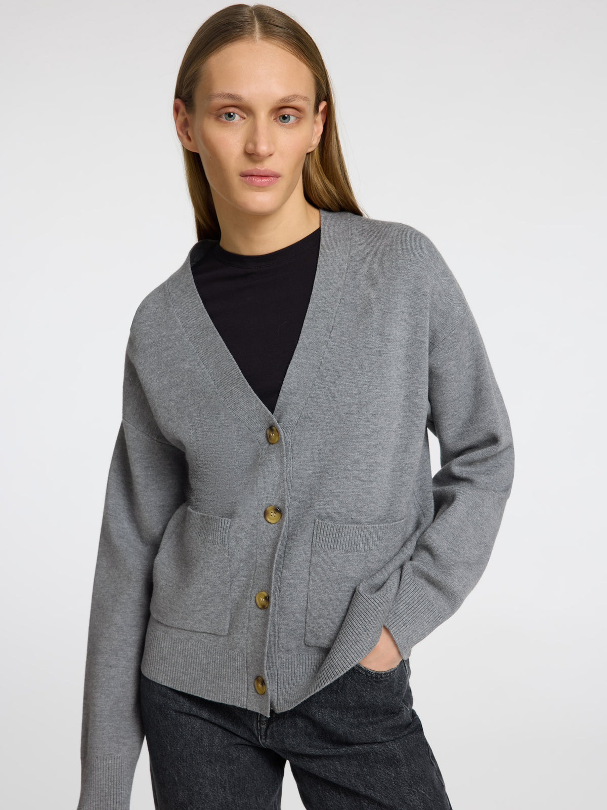 Grijze gilet met knopen en lange mouwen Selected