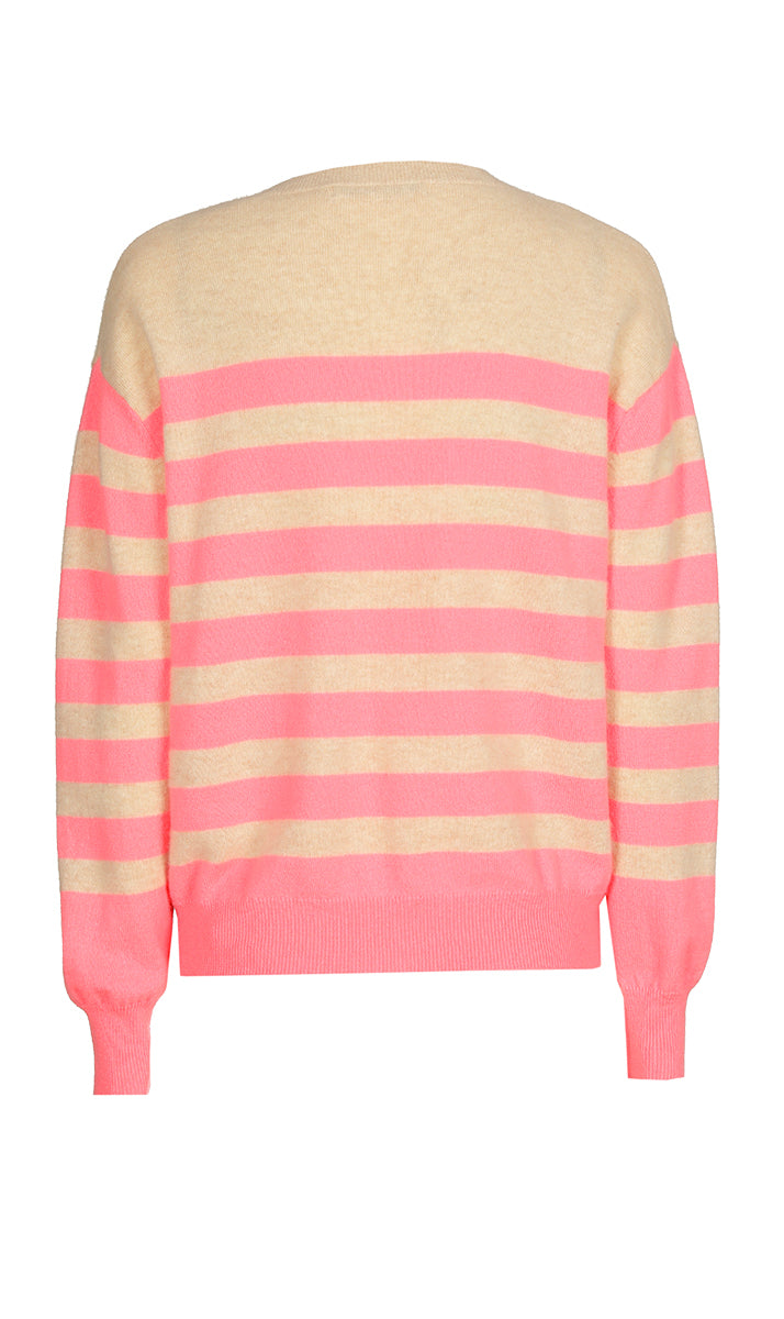 Pull rayé beige avec des touches de fluo