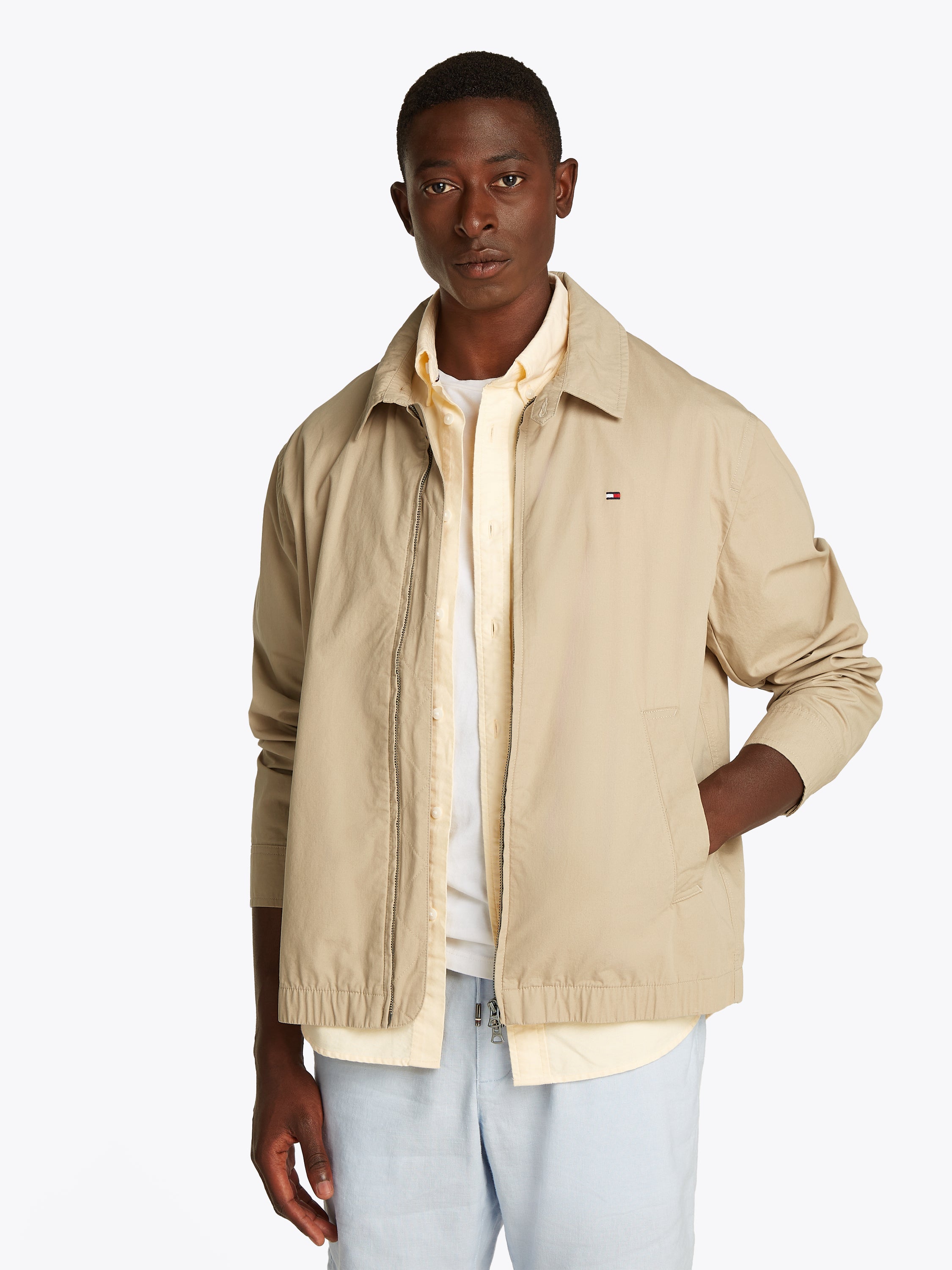 Veste courte beige Tommy Hilfiger à fermeture éclair et manches longues