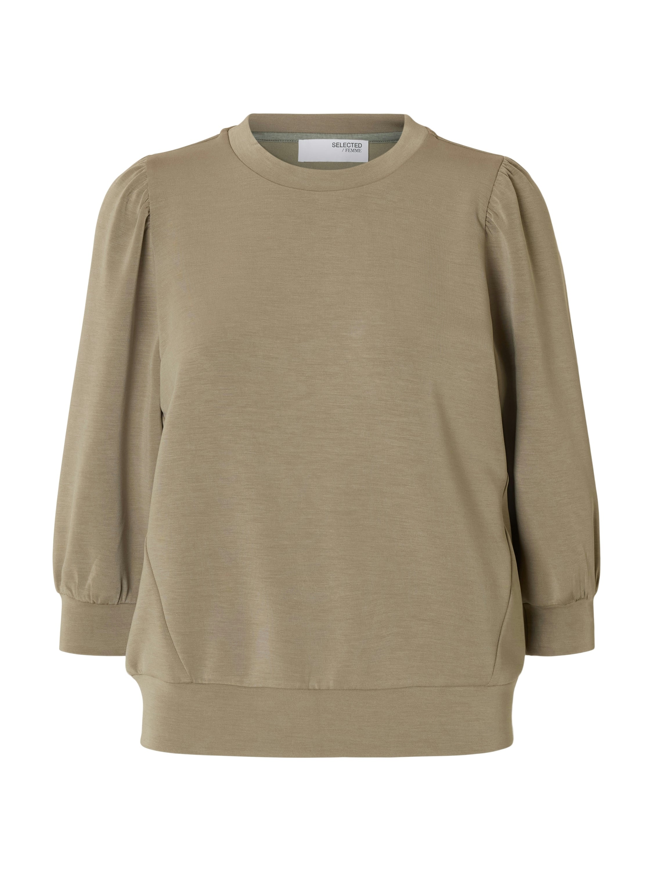 Kaki pull met pofmouwen Selected