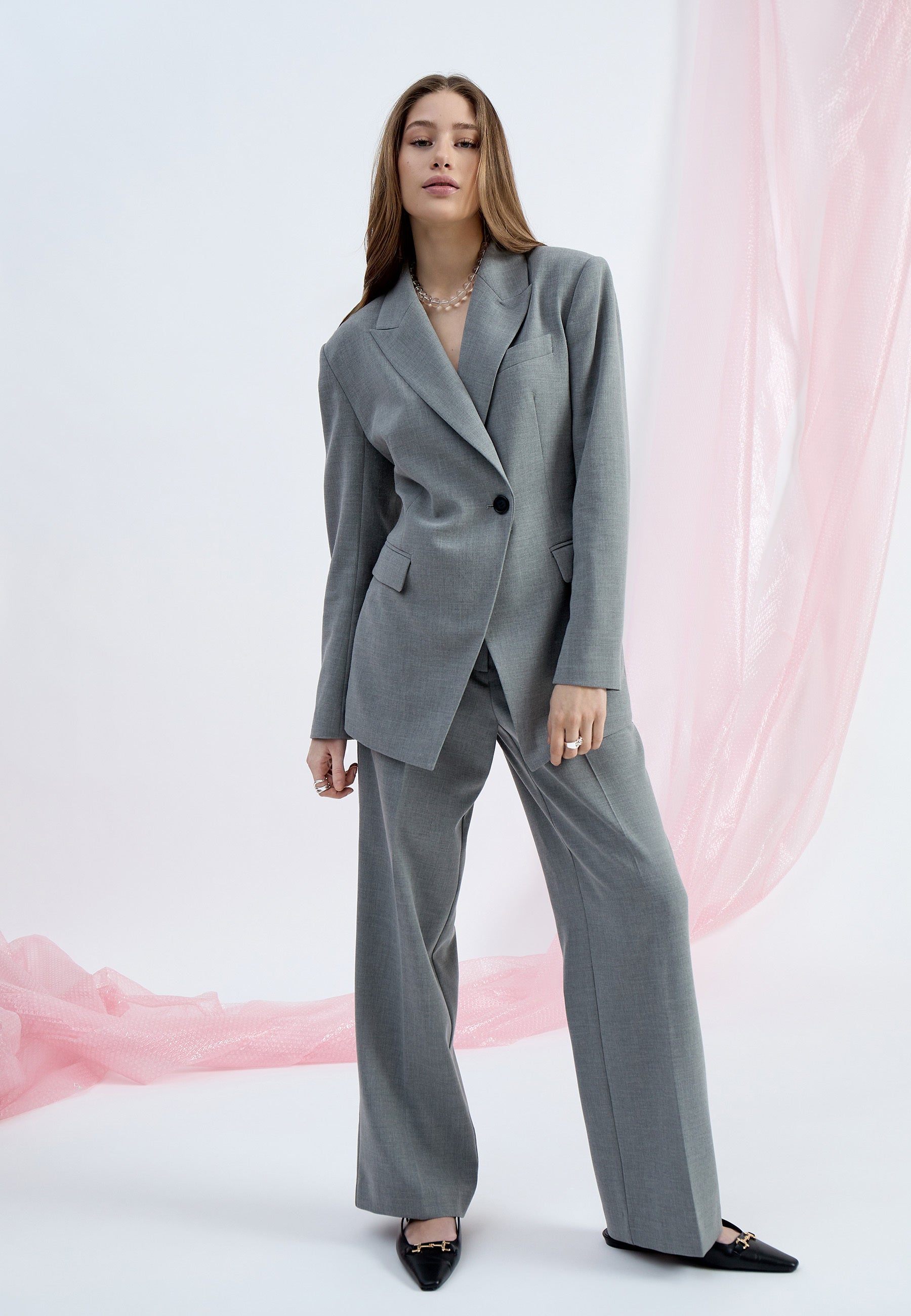 Pantalon gris large à plis Welma Minus