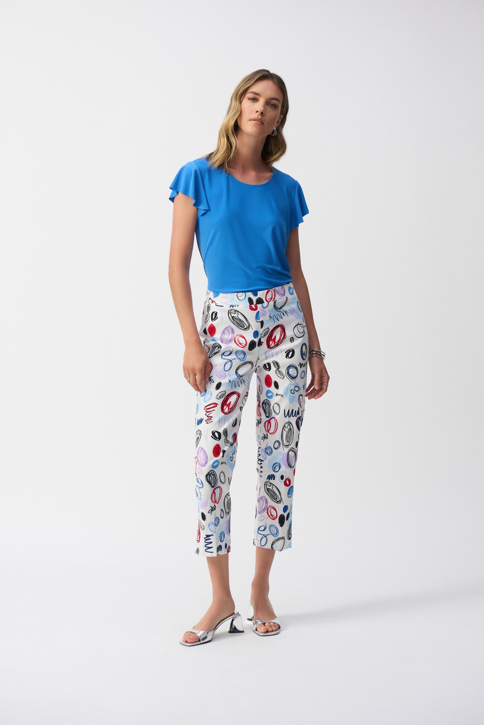 Jeansblauwe t-shirt met ronde hals Joseph Ribkoff