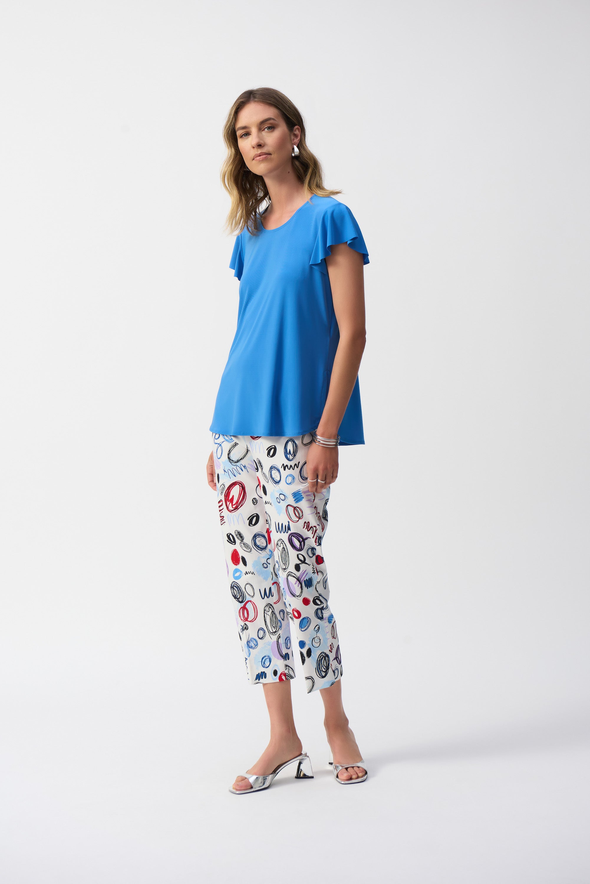 Jeansblauwe t-shirt met ronde hals Joseph Ribkoff