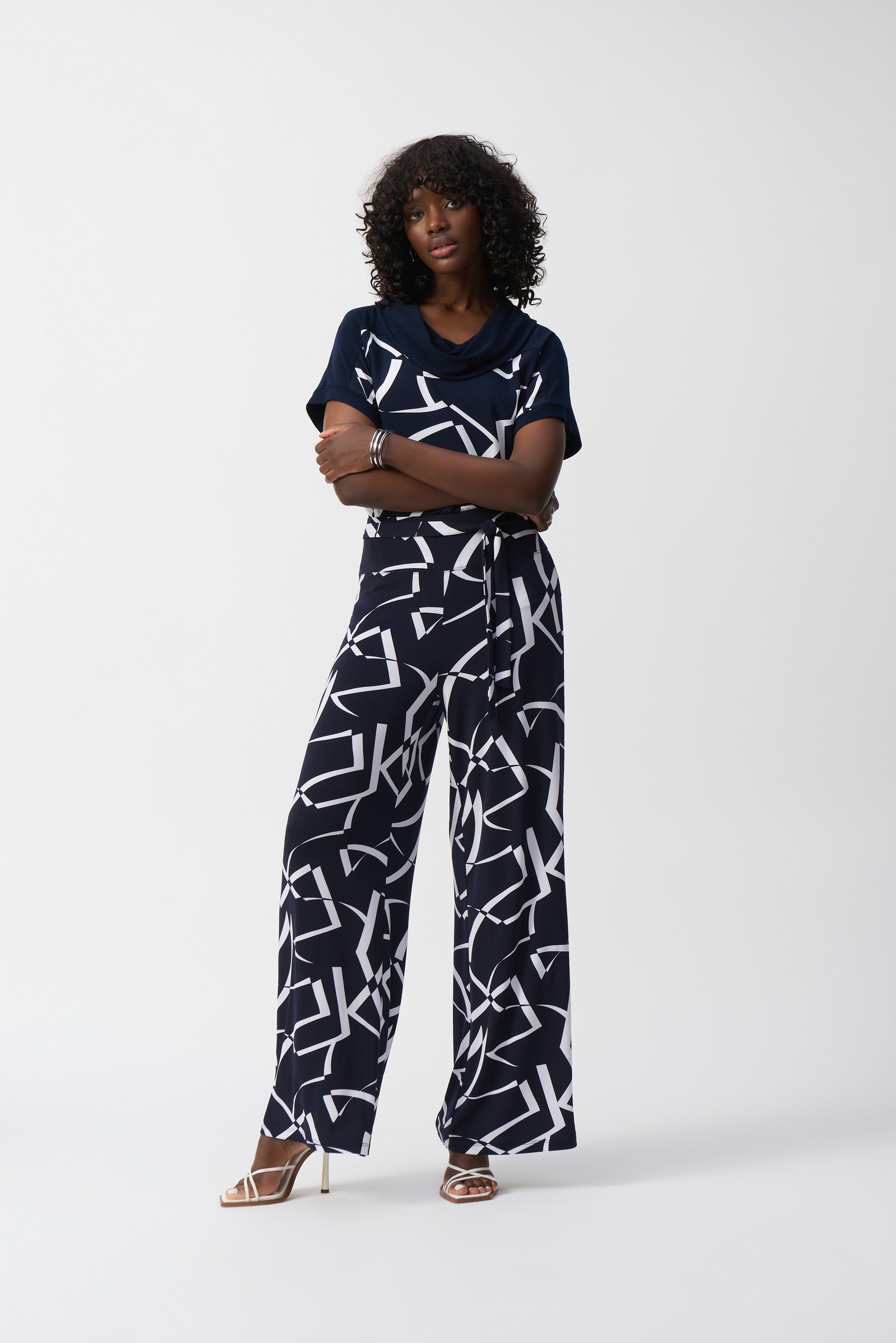 Pantalon fluide bleu foncé à imprimé blanc Joseph Ribkoff