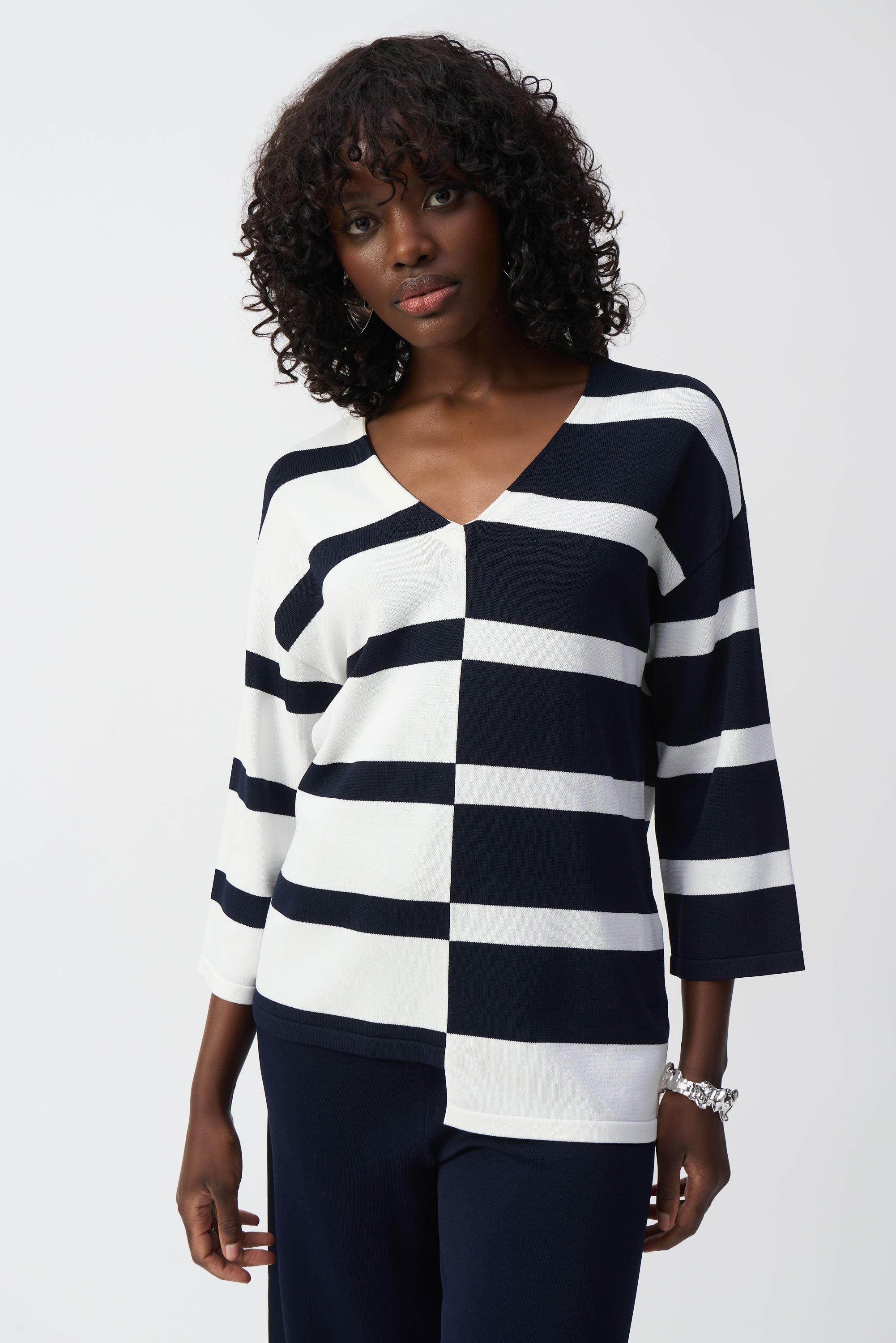 Pull blanc à rayures bleu foncé Joseph Ribkoff