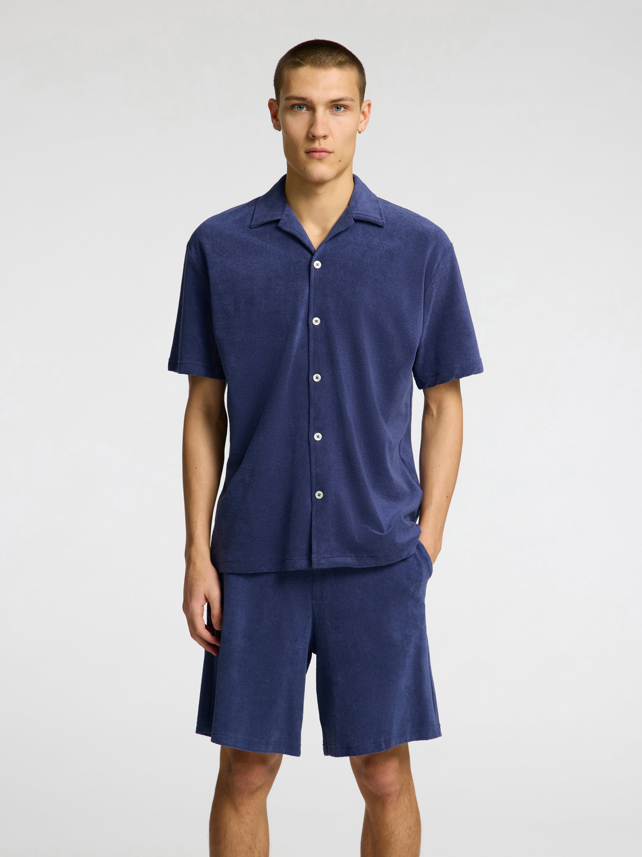 Blauw hemd in badstof Selected