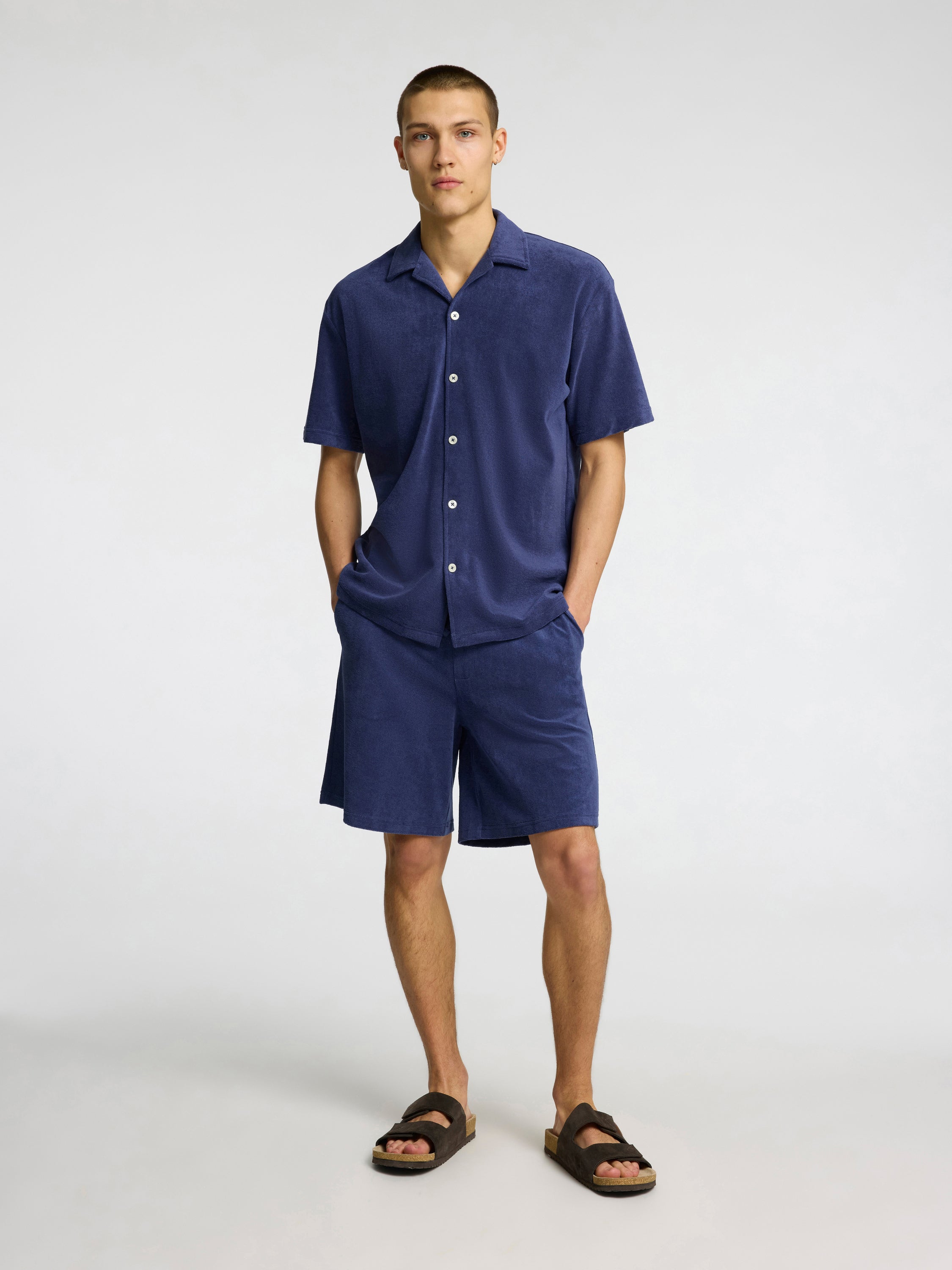 Blauw hemd in badstof Selected