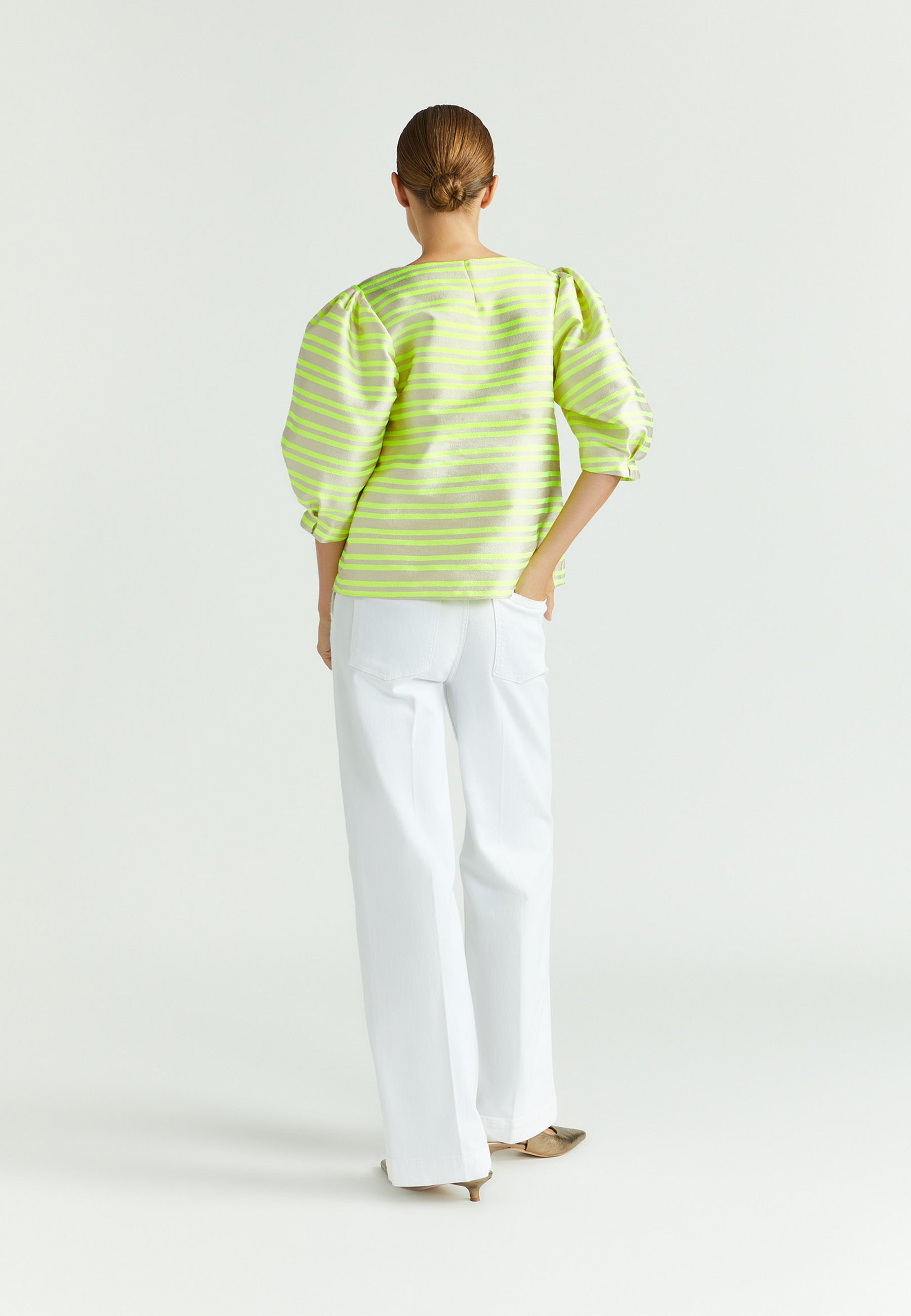 Chemisier beige à rayures jaune fluo Helga Xandres