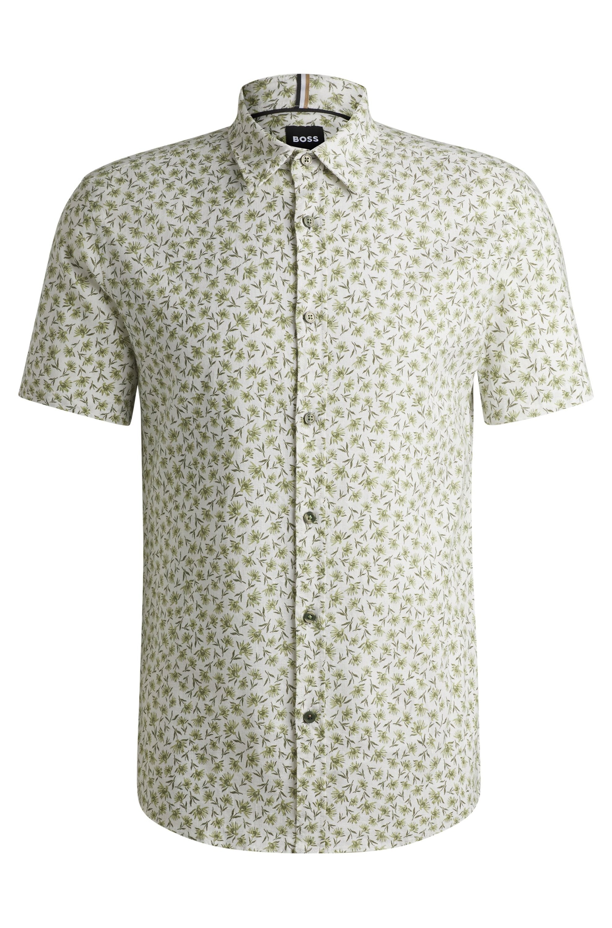 Chemise en lin vert moyen (coupe ajustée) imprimée à manches longues Hugo Boss