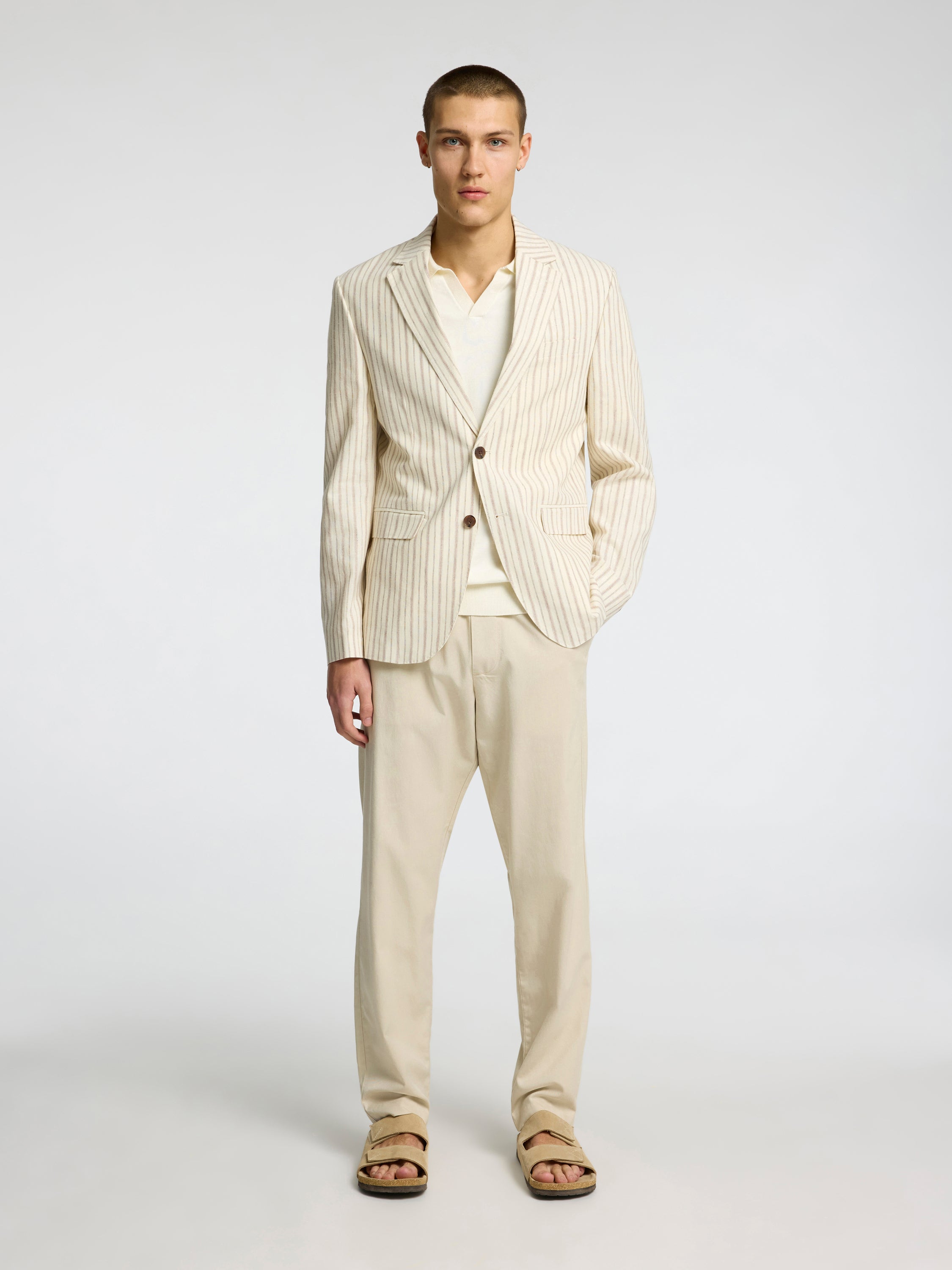 Blazer en lin beige à rayures Henley Selected