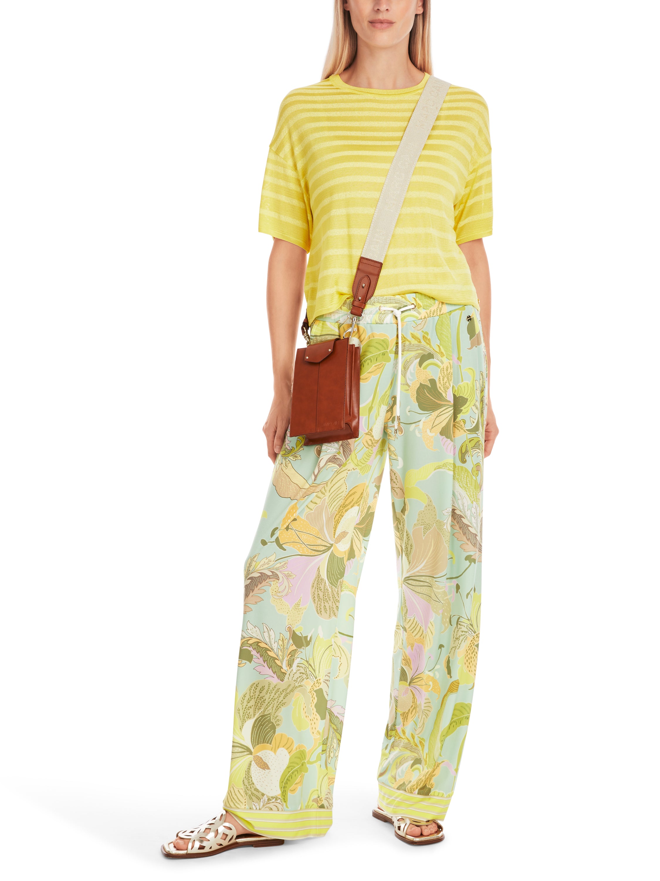 Multicolor soepelvallende broek met elastiek en bloemenprint Marccain Collection
