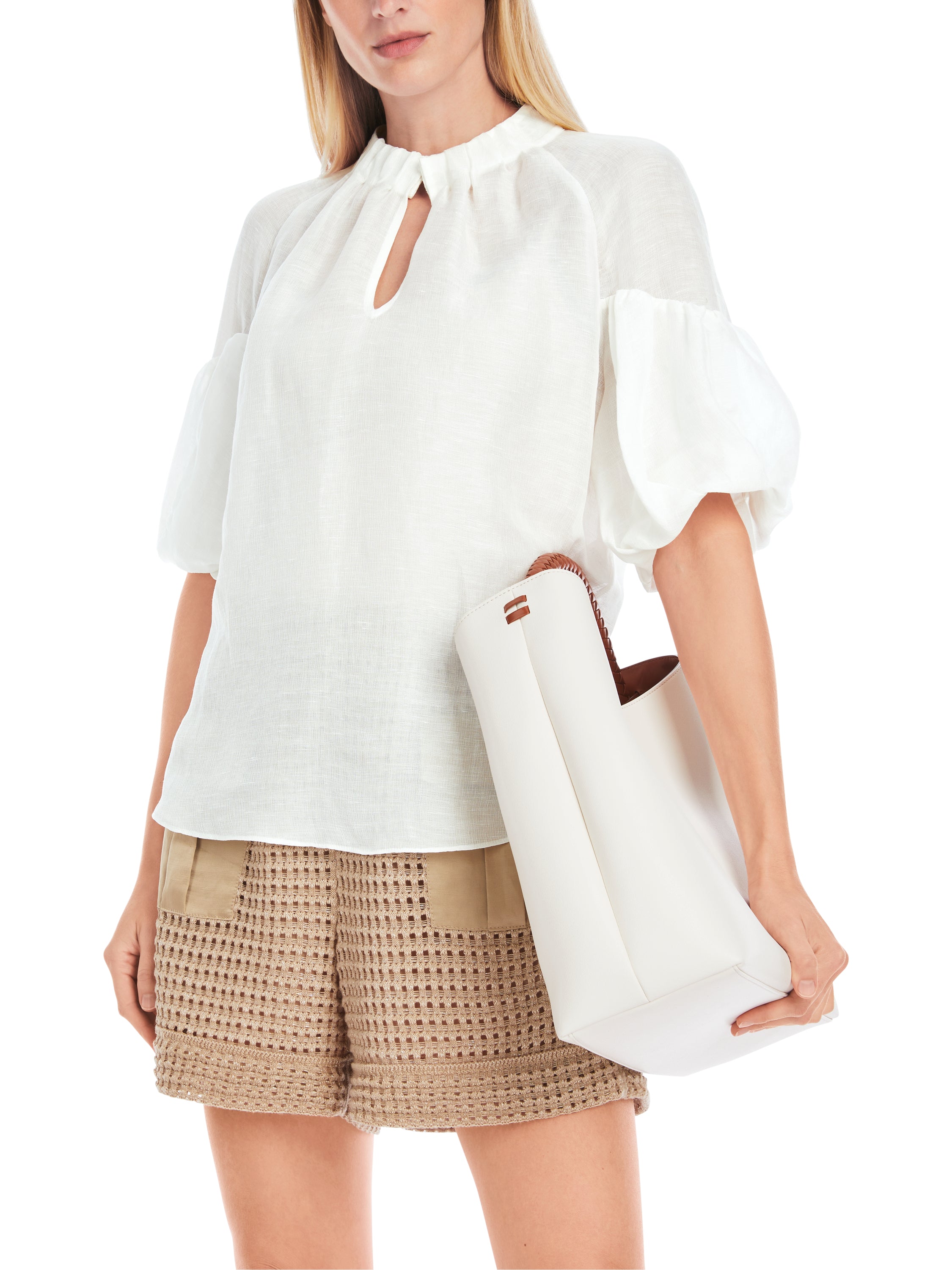 Ecru linnen blouse met korte mouwen Marc Cain collections