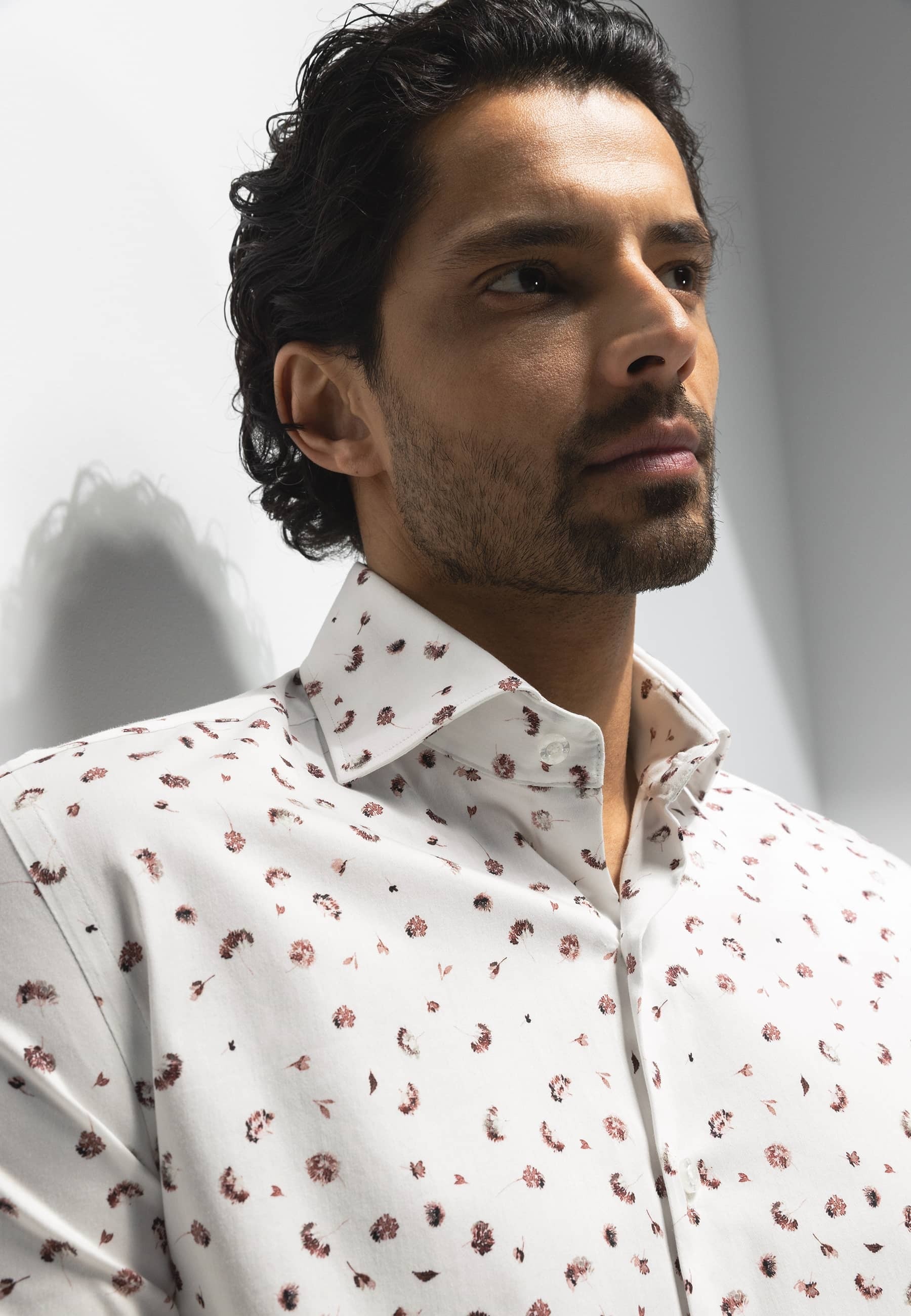 Wit hemd met bloemenprint (regular fit) en lange mouwen State Of Art