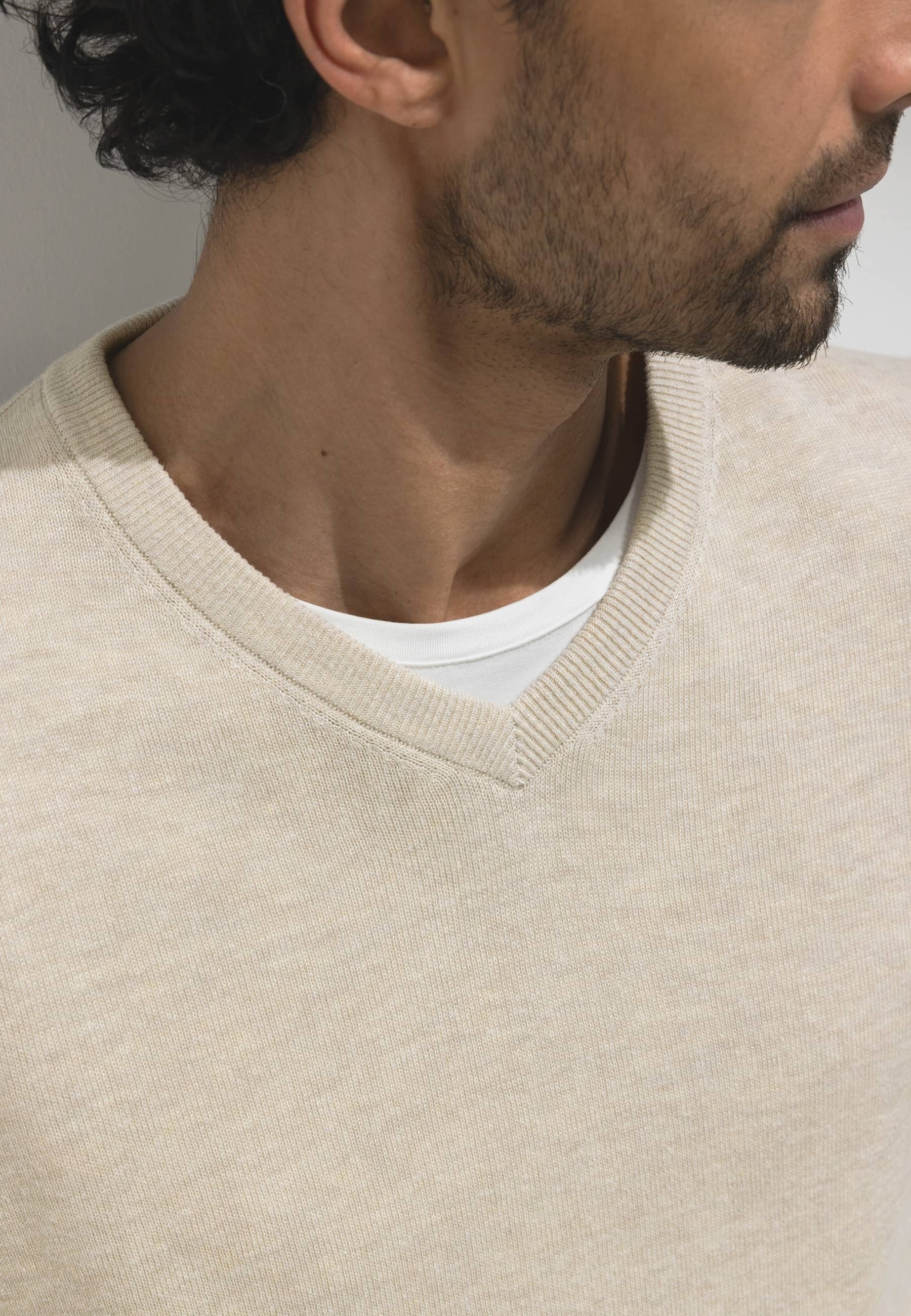 Pull en lin beige à col rond et manches longues State of Art