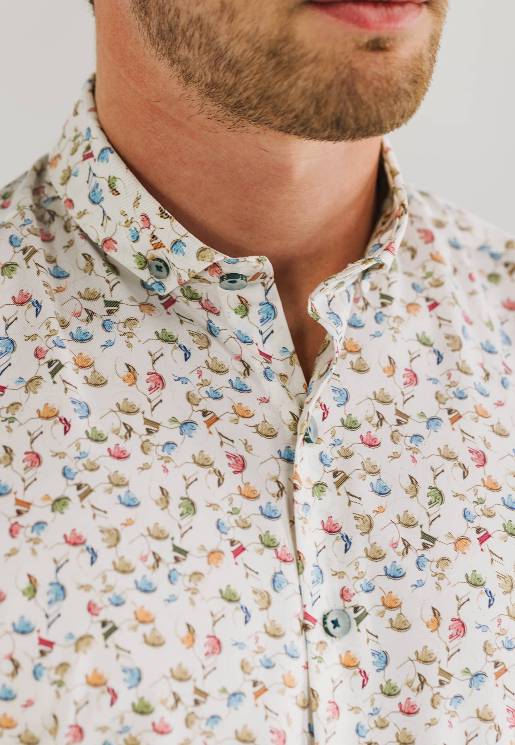 Chemise en coton beige (coupe classique) imprimée à manches courtes State Of Art