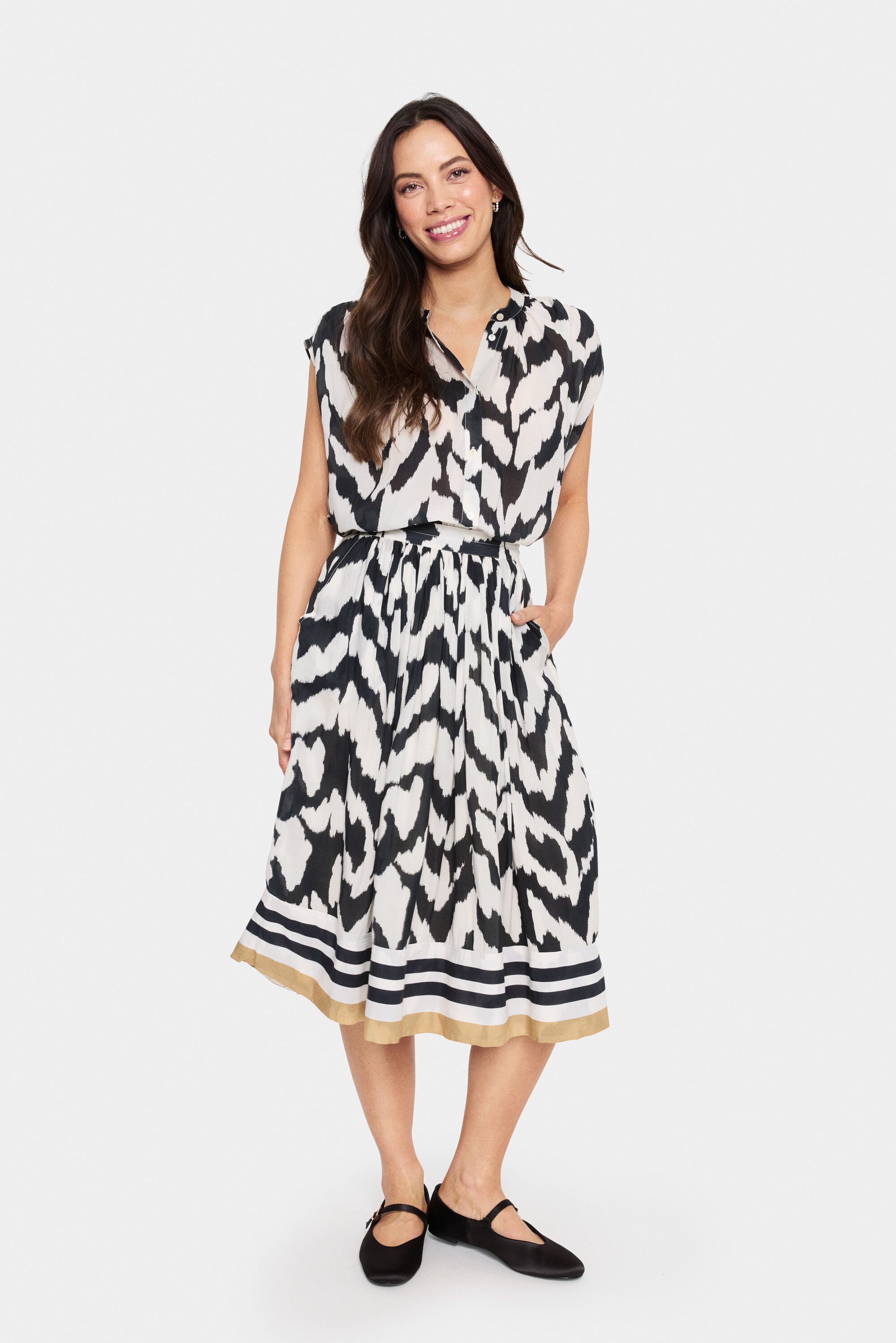 Blouse sans manches à imprimé noir et blanc Saint Tropez