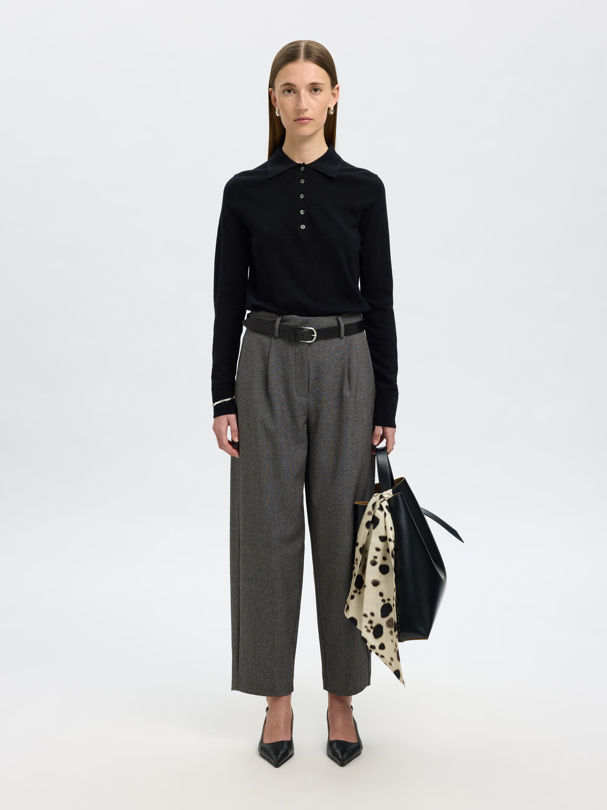 Black/struture lange broek Selected