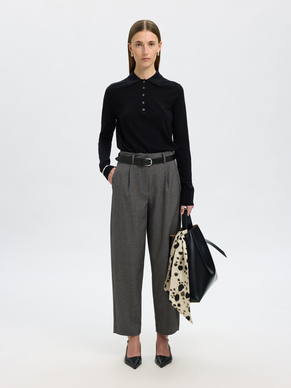 Black/struture lange broek Selected