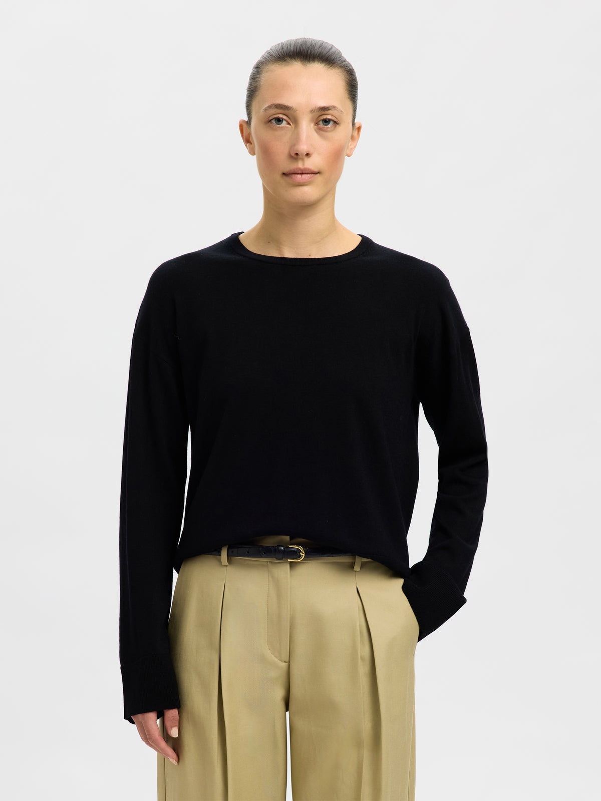 Zwarte pull met ronde hals en lange mouwen Selected