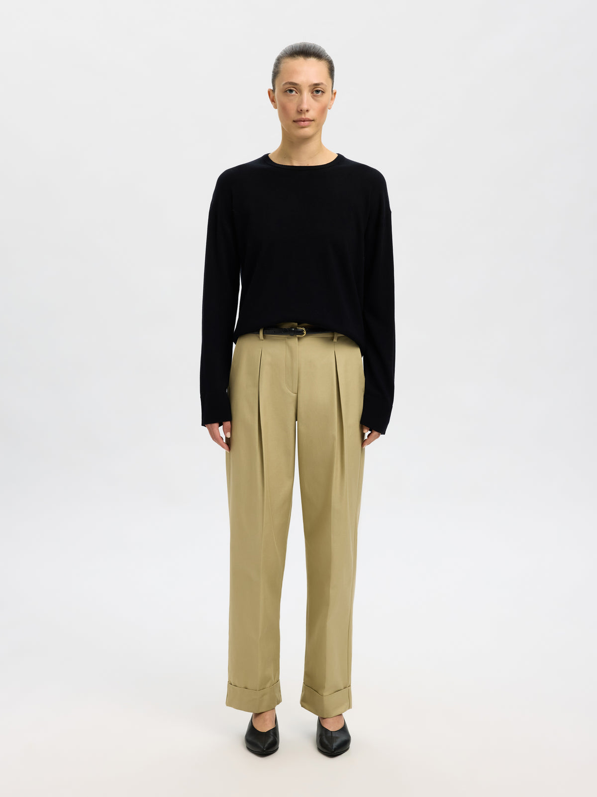 Zwarte pull met ronde hals en lange mouwen Selected