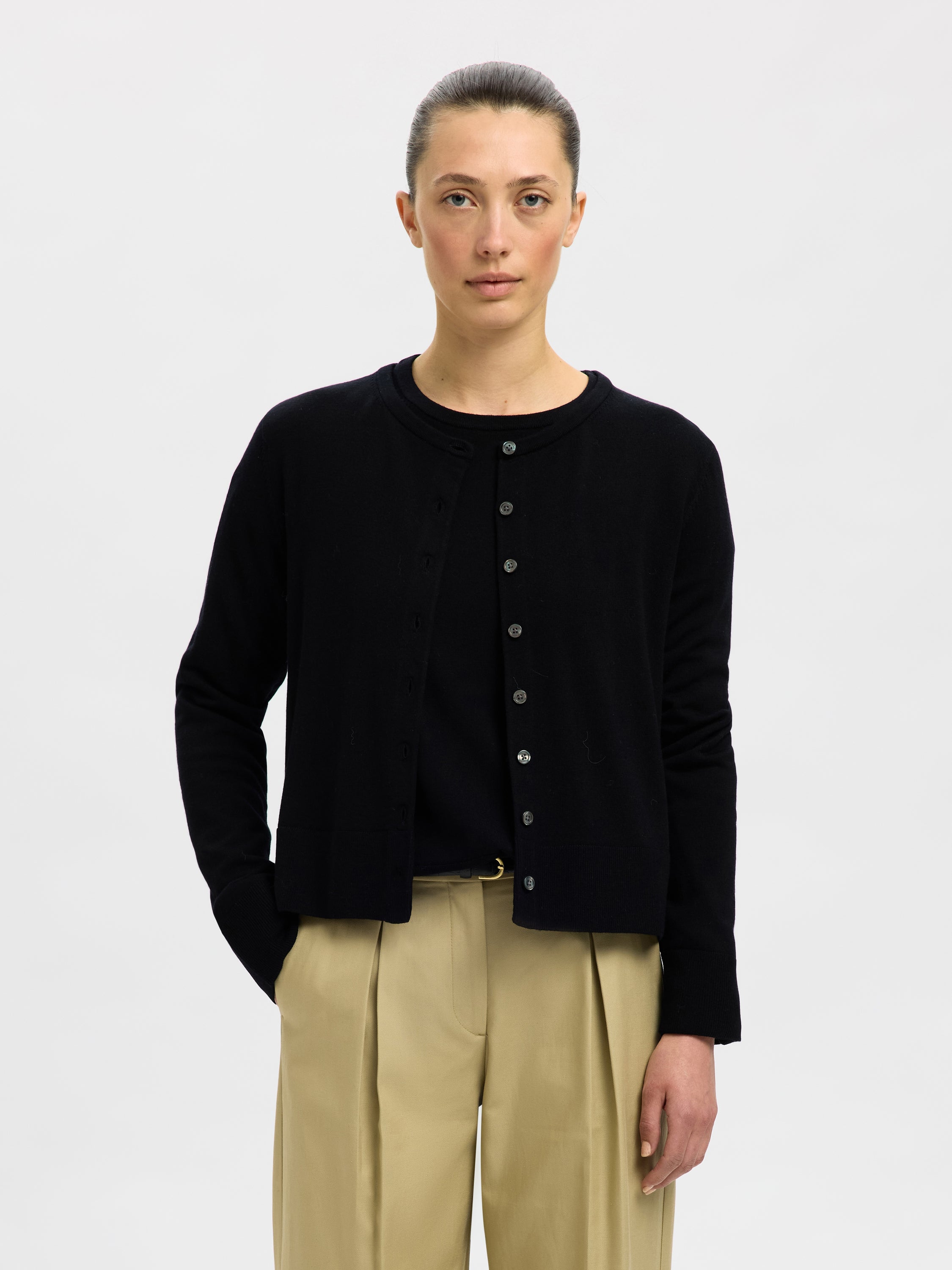 Zwarte pull met ronde hals en lange mouwen Selected