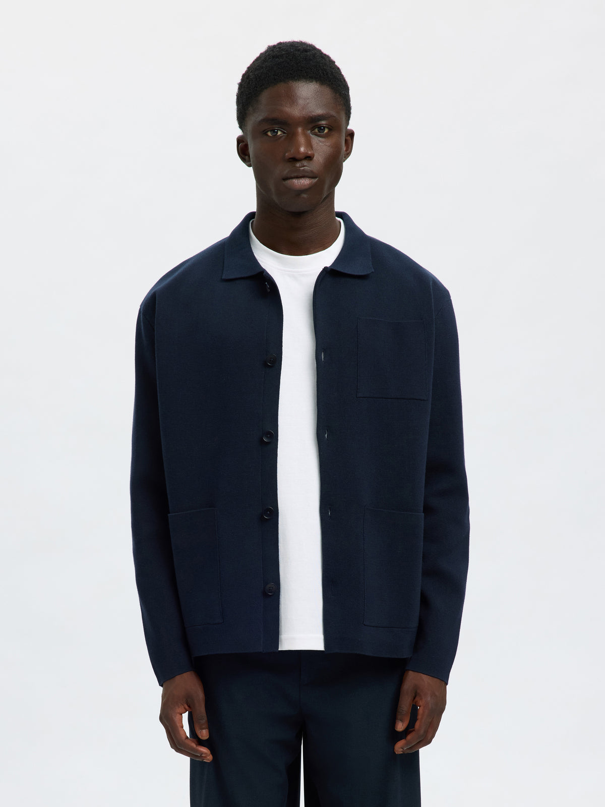 Donkerblauwe gilet met kraag en knopen Selected