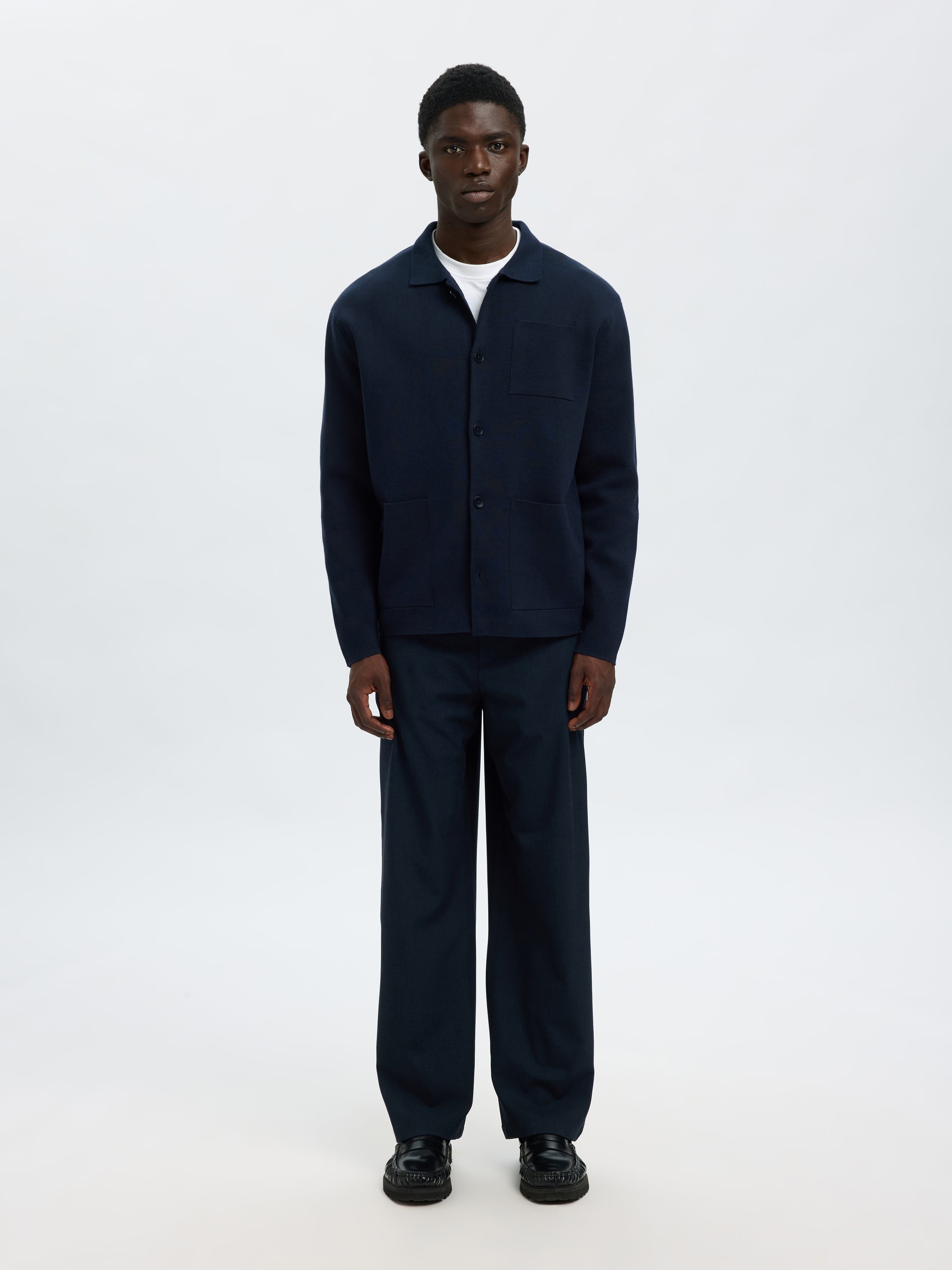 Donkerblauwe gilet met kraag en knopen Selected