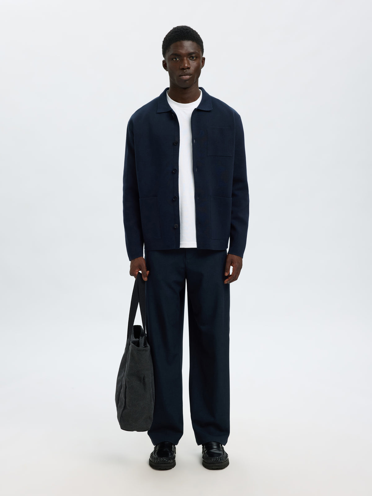 Donkerblauwe gilet met kraag en knopen Selected