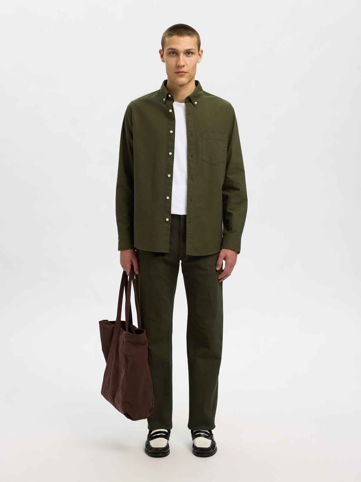 Forest night kalamata katoenen hemd (regular fit) met lange mouwen Selected