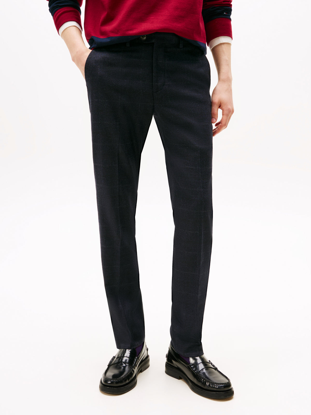 Blauwe chino broekstraight fit met ruitmotief Tommy Hilfiger
