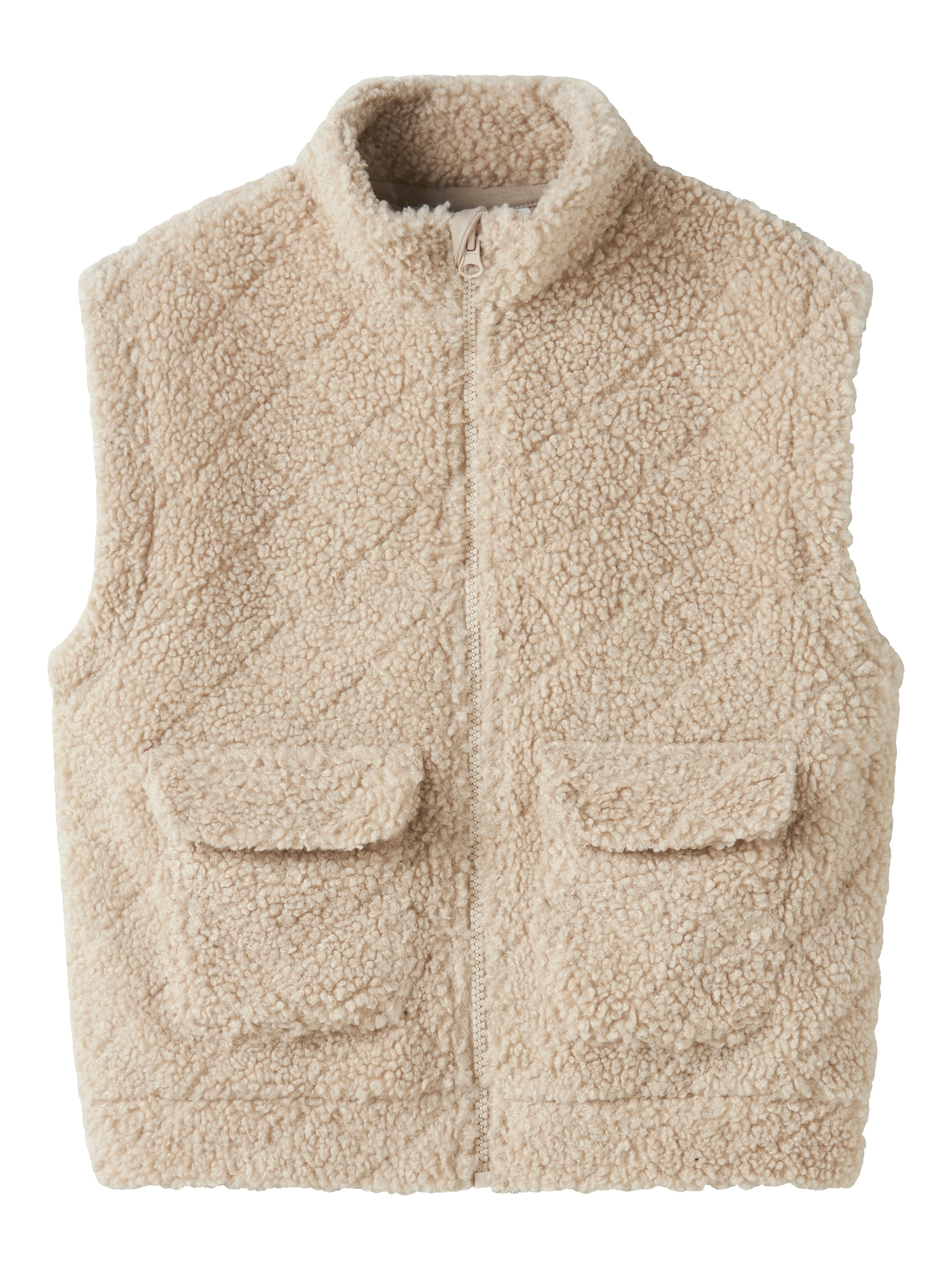 Beige bodywarmer in teddy stof met opgestikte zakken Name It