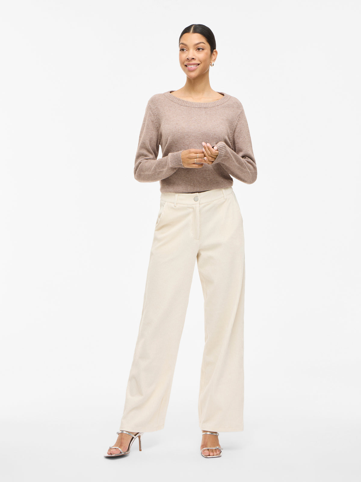 Creme kleurige wijde broek in corduroy Vikita Vila