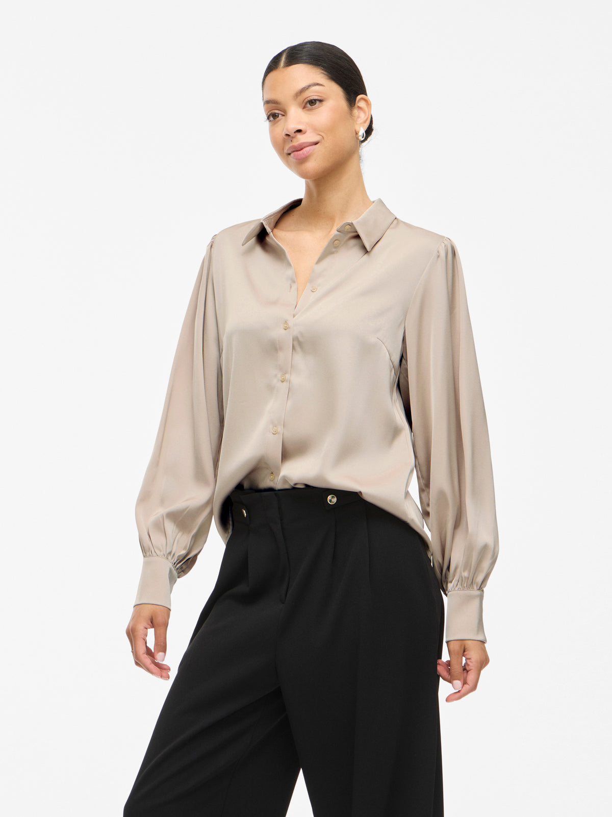 Beige blouse met knopen Vienna Ravenna Vila