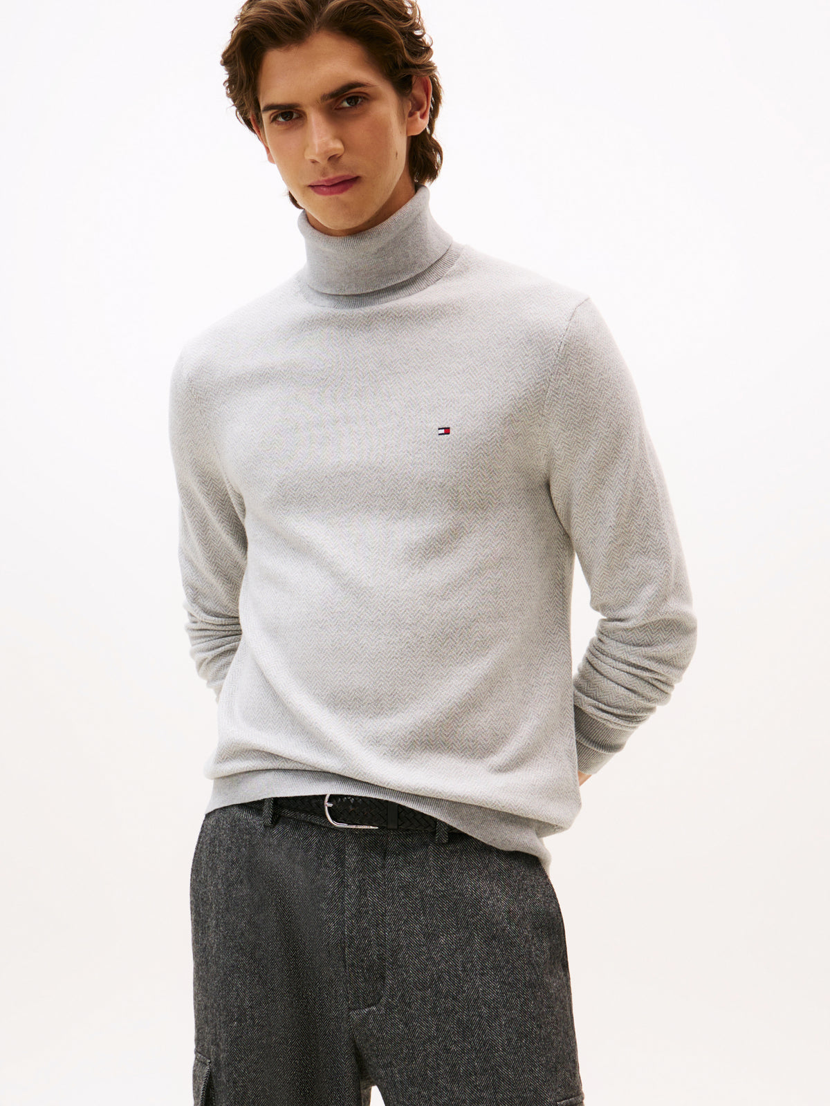 Grijze katoenen trui met rolkraag Tommy