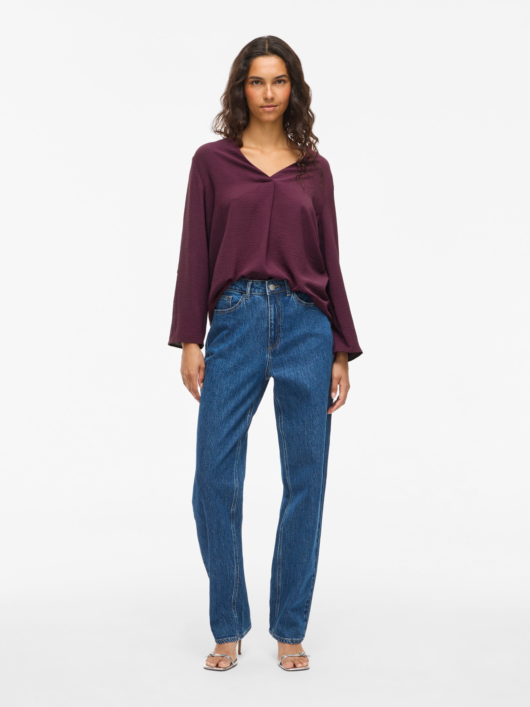 Bordeaux blouse met v-hals Vijosa Vila