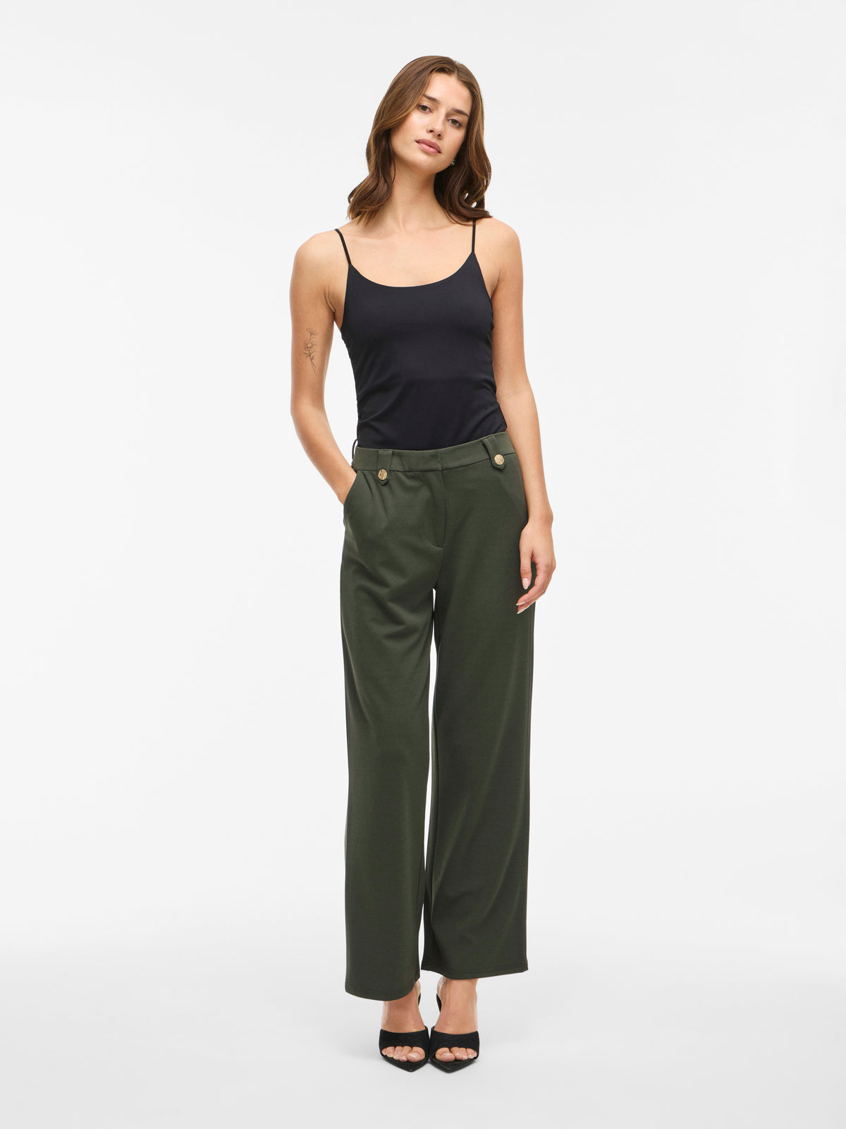 Kaki lange wijde broek Viclua Vila