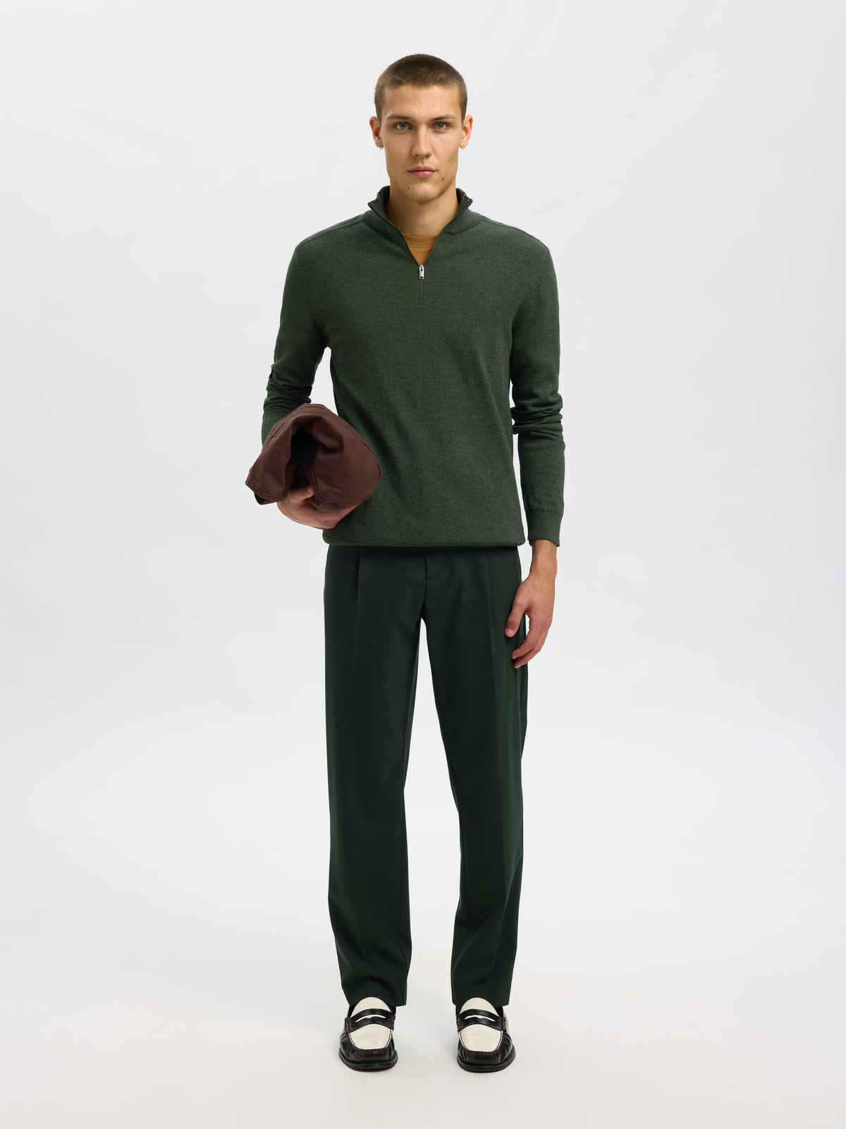 Kaki pull met opstaande kraag Selected
