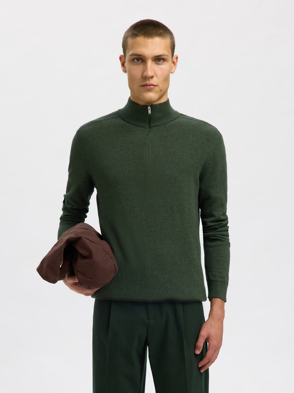 Kaki pull met opstaande kraag Selected