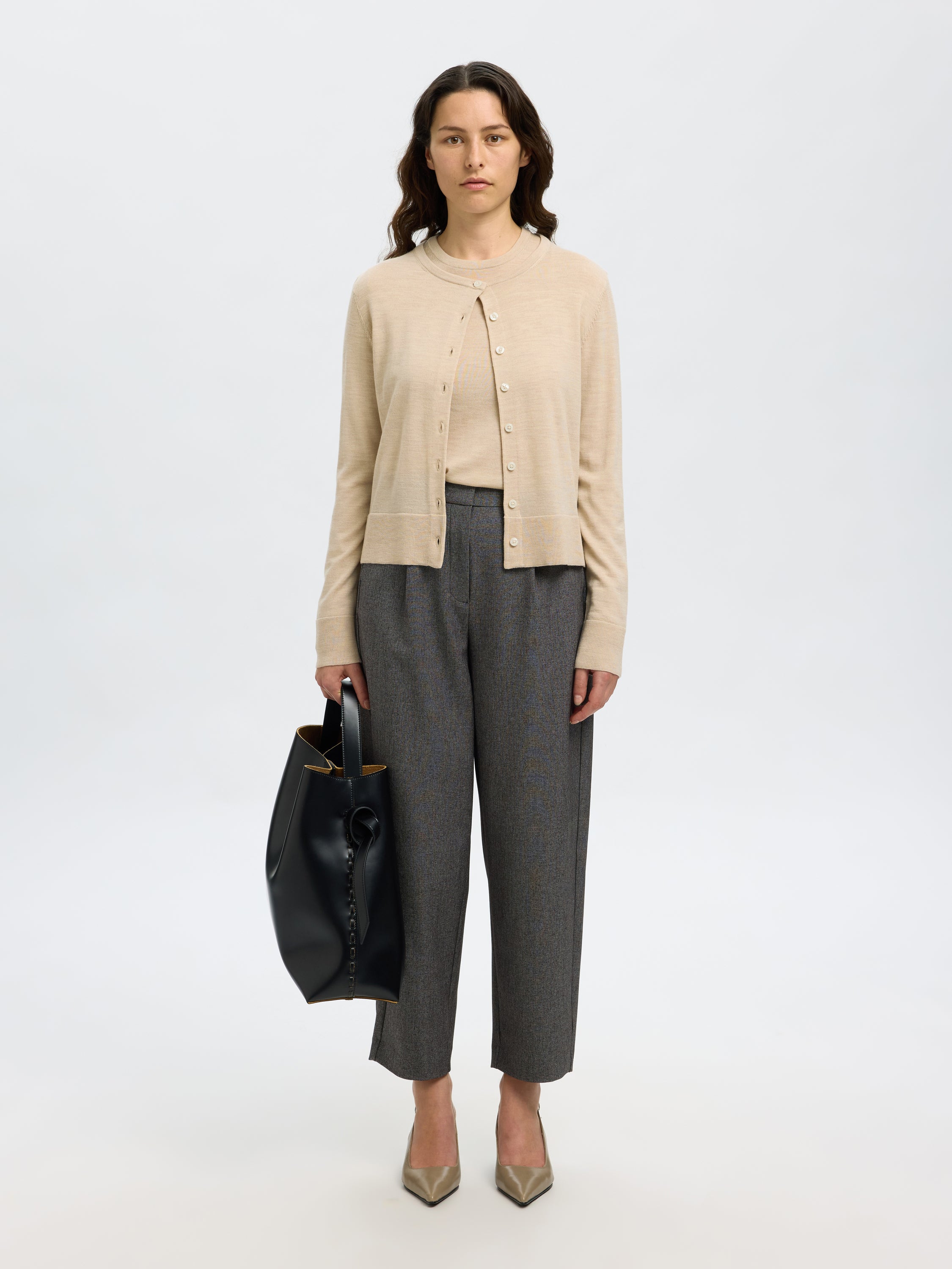 Beige pull met ronde hals Selected