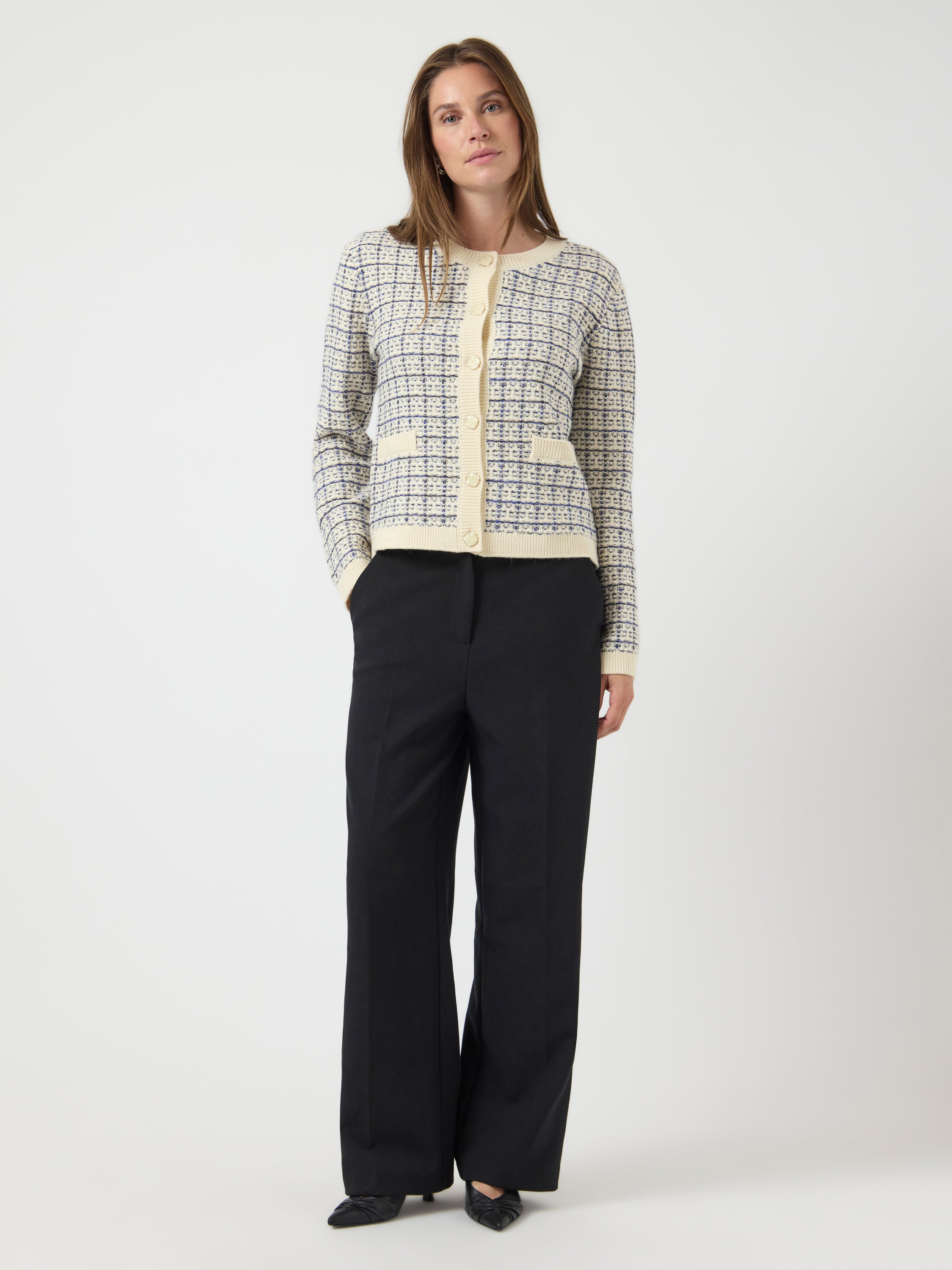 Ecru gilet met kobaltblauwe en zwarte details Yaslivia Y.A.S
