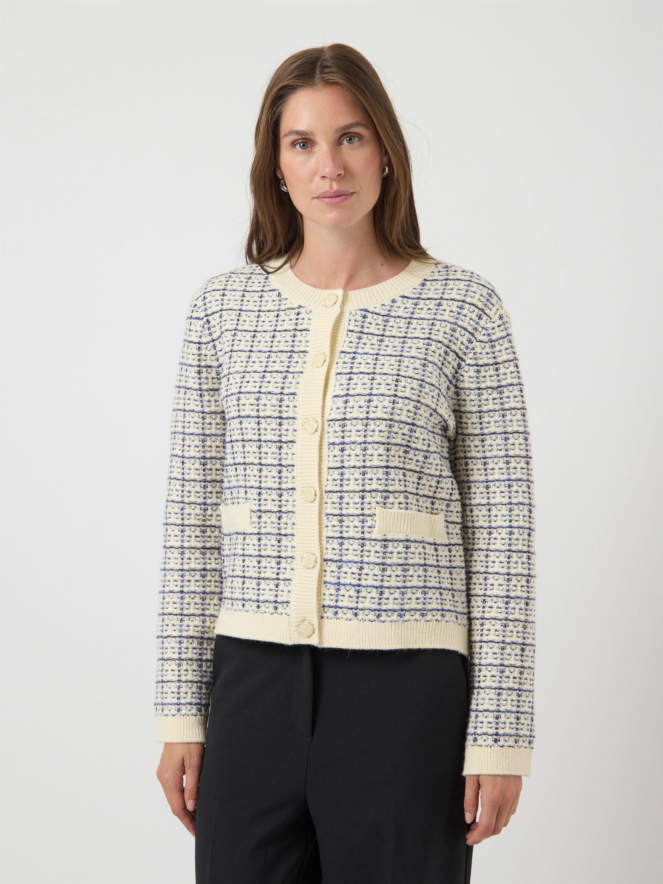 Ecru gilet met kobaltblauwe en zwarte details Yaslivia Y.A.S