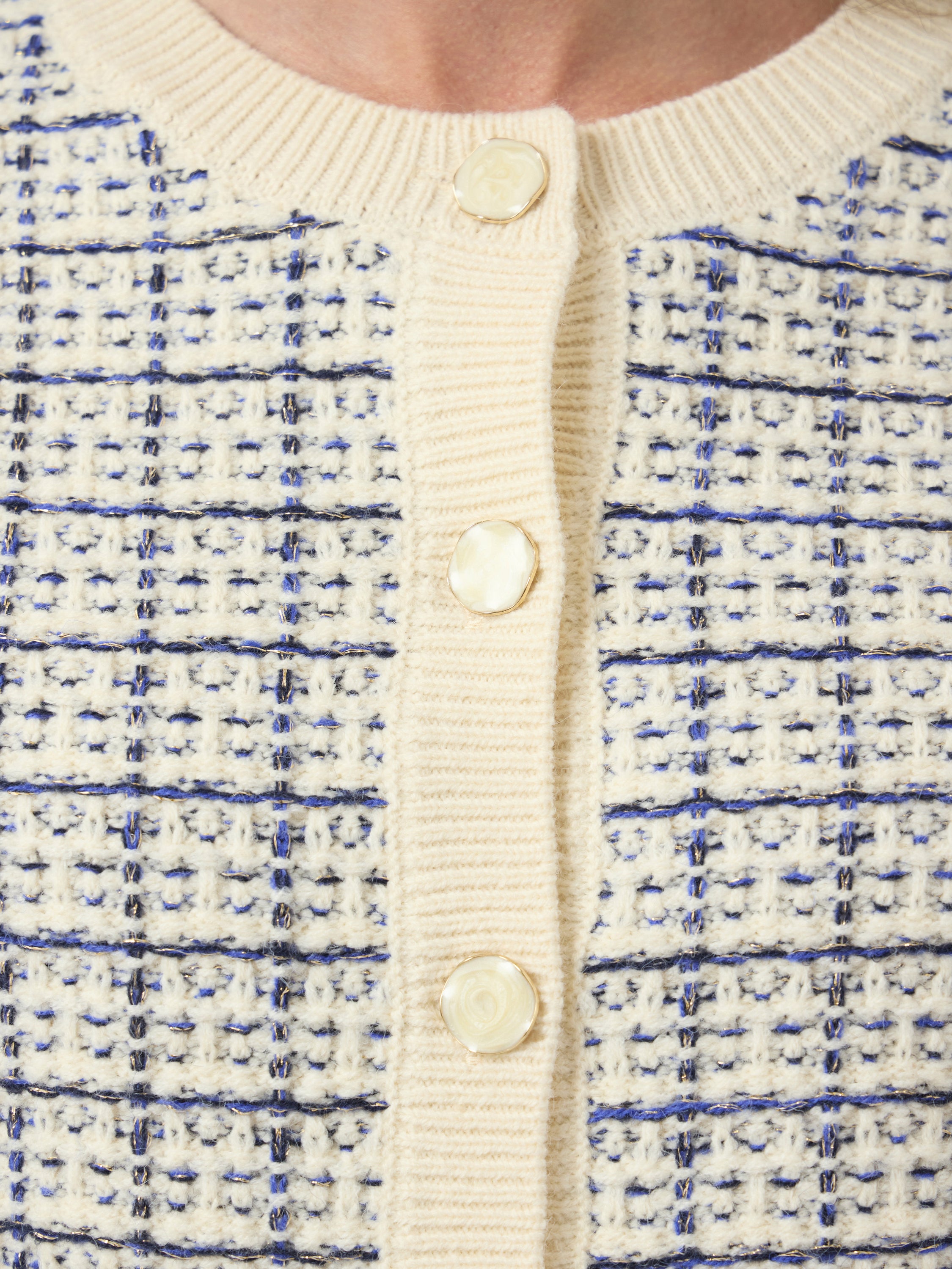 Ecru gilet met kobaltblauwe en zwarte details Yaslivia Y.A.S