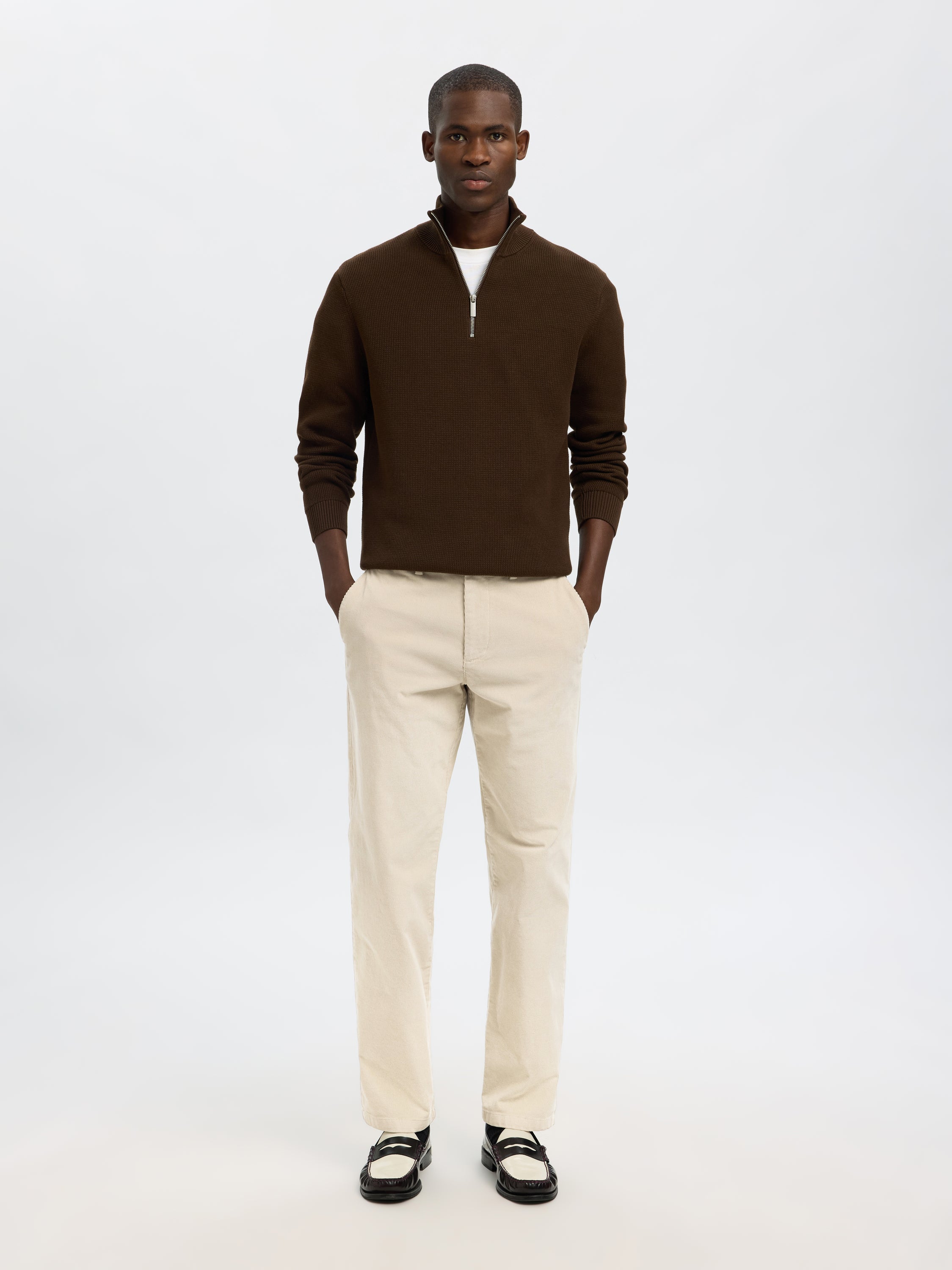 Beige ribfluwelen broek Selected Homme
